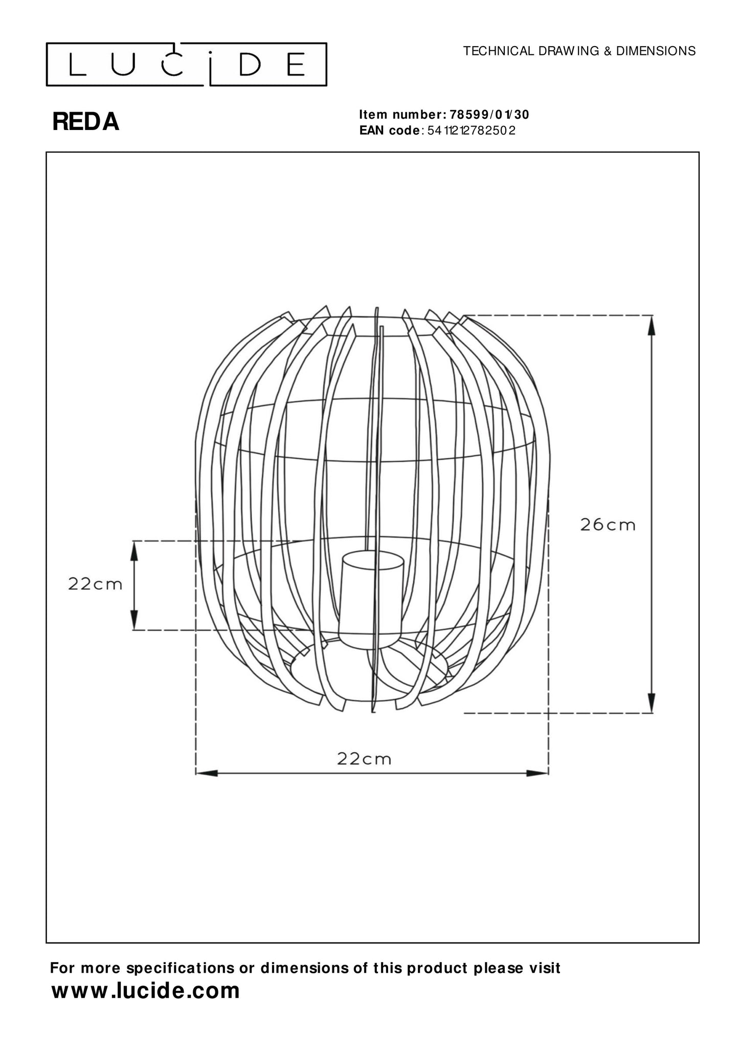 Lucide REDA - Table lamp - Ø 22 cm - 1xE27 - Black