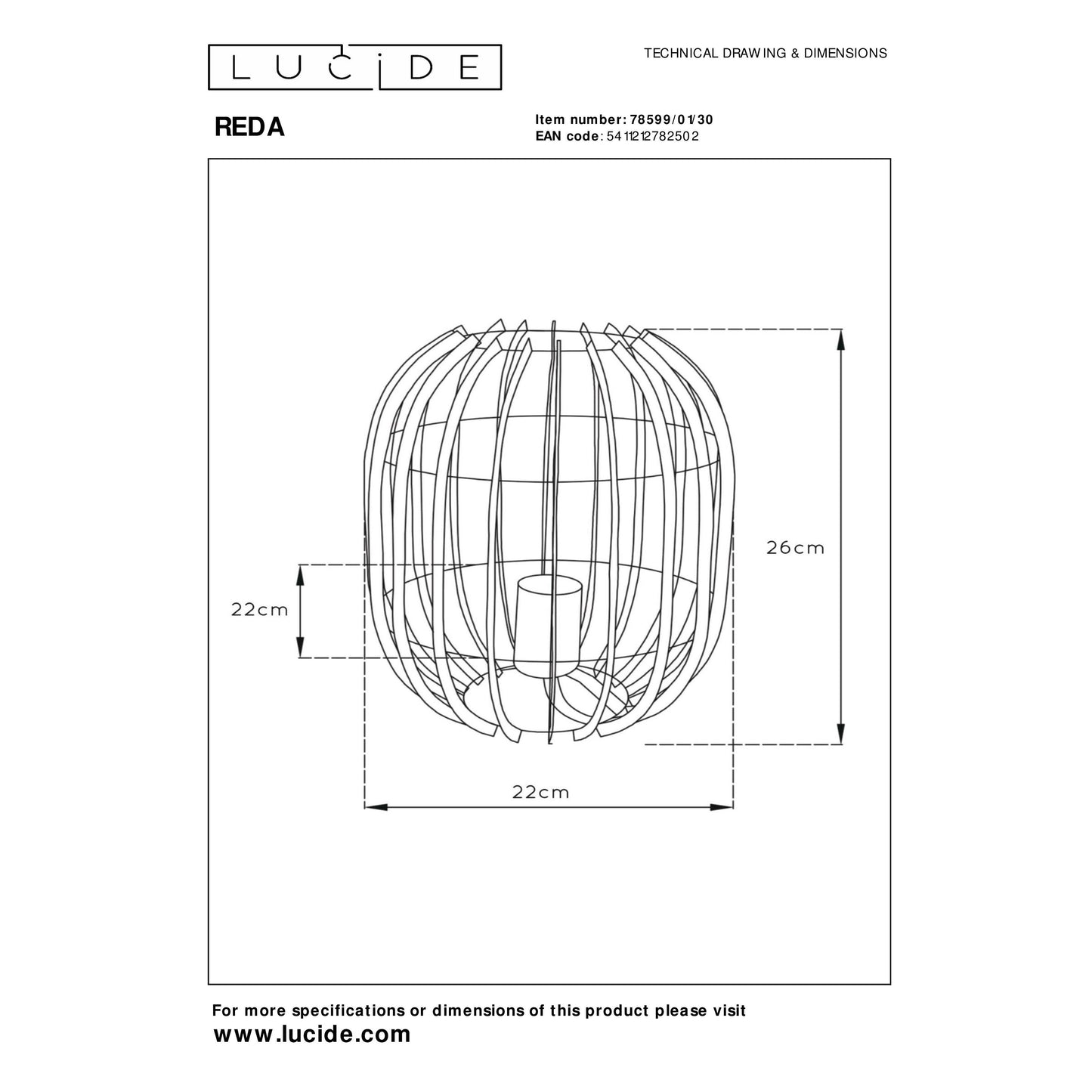 Lucide REDA - Table lamp - Ø 22 cm - 1xE27 - Black