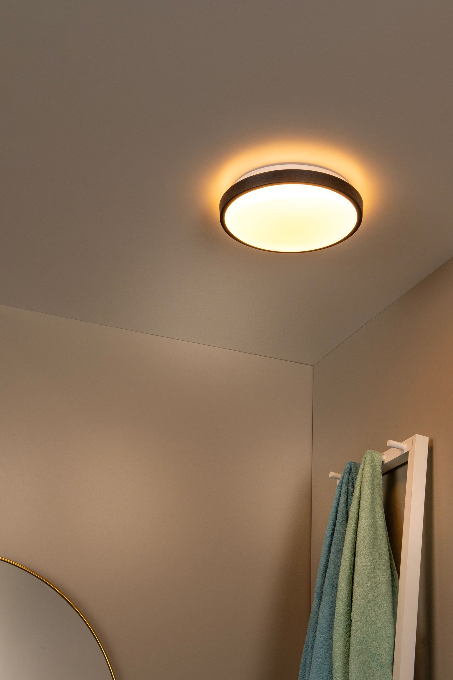 Lucide DASHER - Flush ceiling light Bathroom - Ø 29,3 cm - LED - 1x12W 2700K - IP44 - Motion & Day/Night Sensor - Black