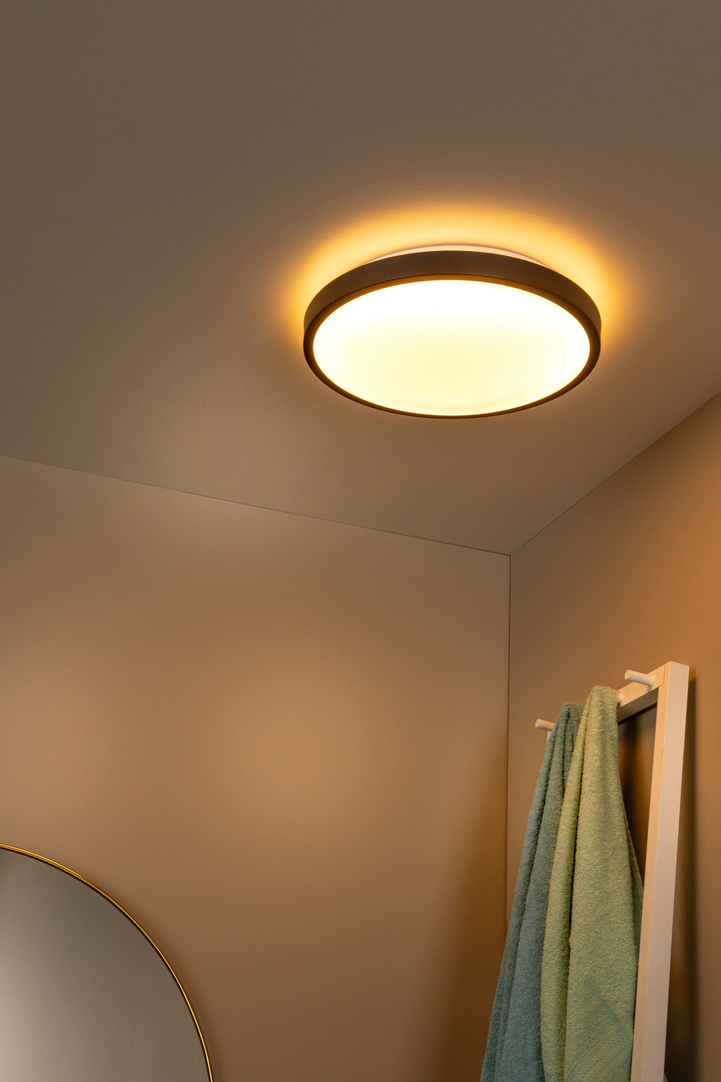 Lucide DASHER - Flush ceiling light Bathroom - Ø 41 cm - LED - 1x24W 2700K - IP44 - Motion & Day/Night Sensor - Black