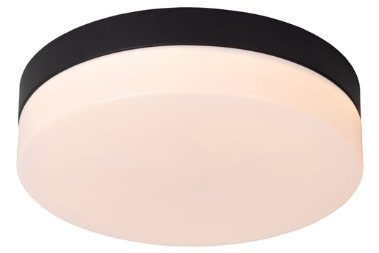 Lucide BISKIT - Flush ceiling light Bathroom - Ø 23 cm - LED - 1x12W 2700K - IP44 - Motion & Day/Night Sensor - Black