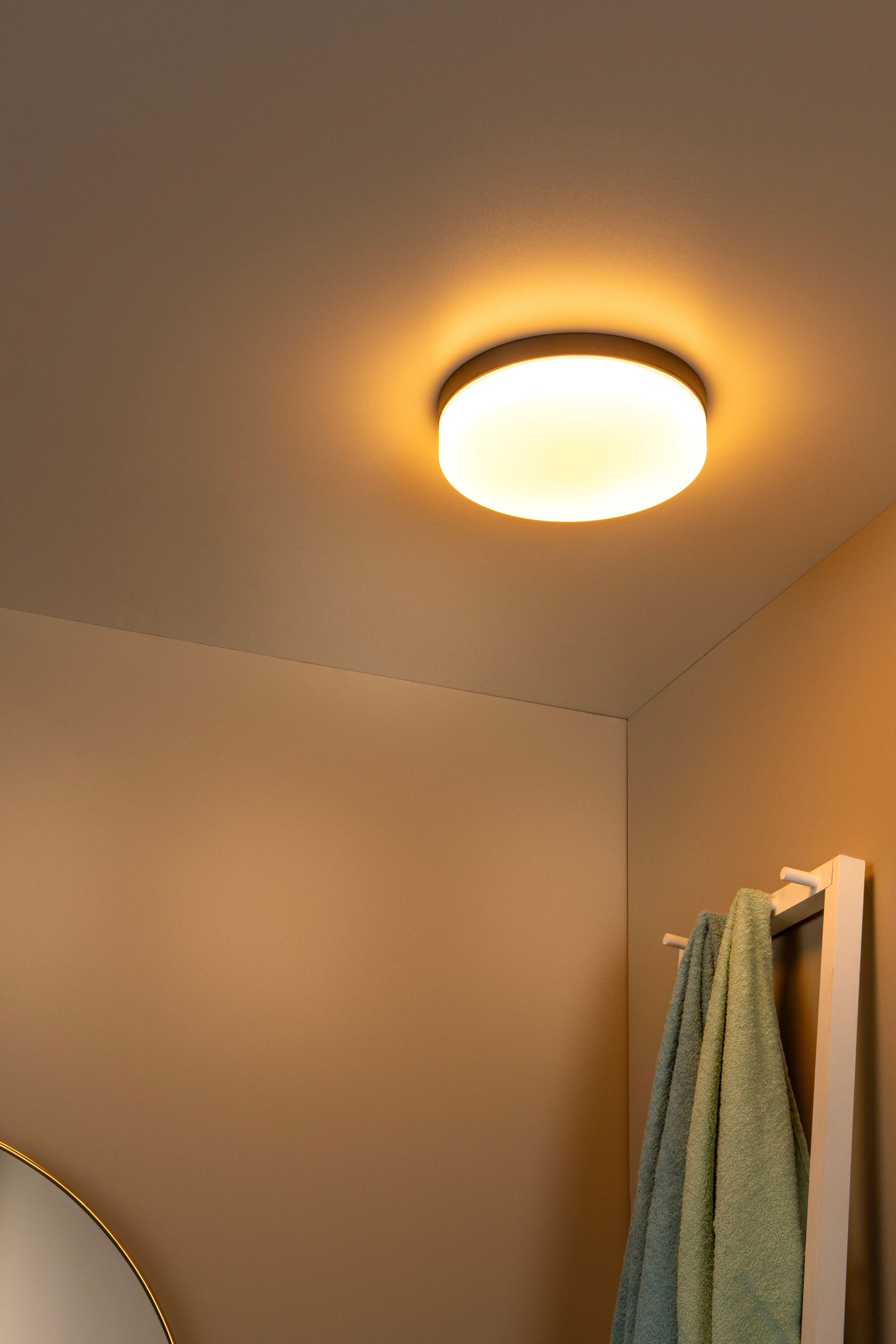 Lucide BISKIT - Flush ceiling light Bathroom - Ø 23 cm - LED - 1x12W 2700K - IP44 - Motion & Day/Night Sensor - Black