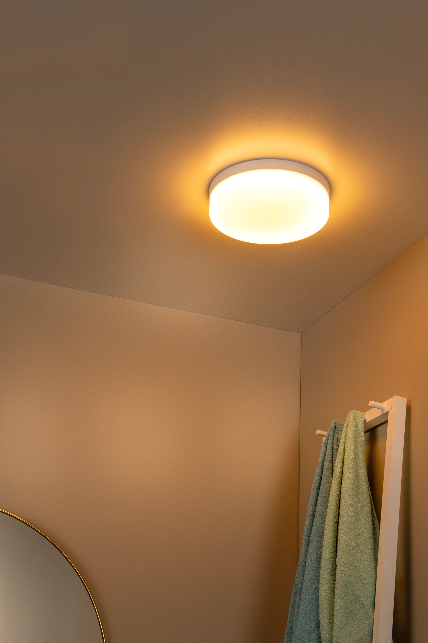 Lucide BISKIT - Flush ceiling light Bathroom - Ø 28 cm - LED - 1x18W 2700K - IP44 - Motion & Day/Night Sensor - White