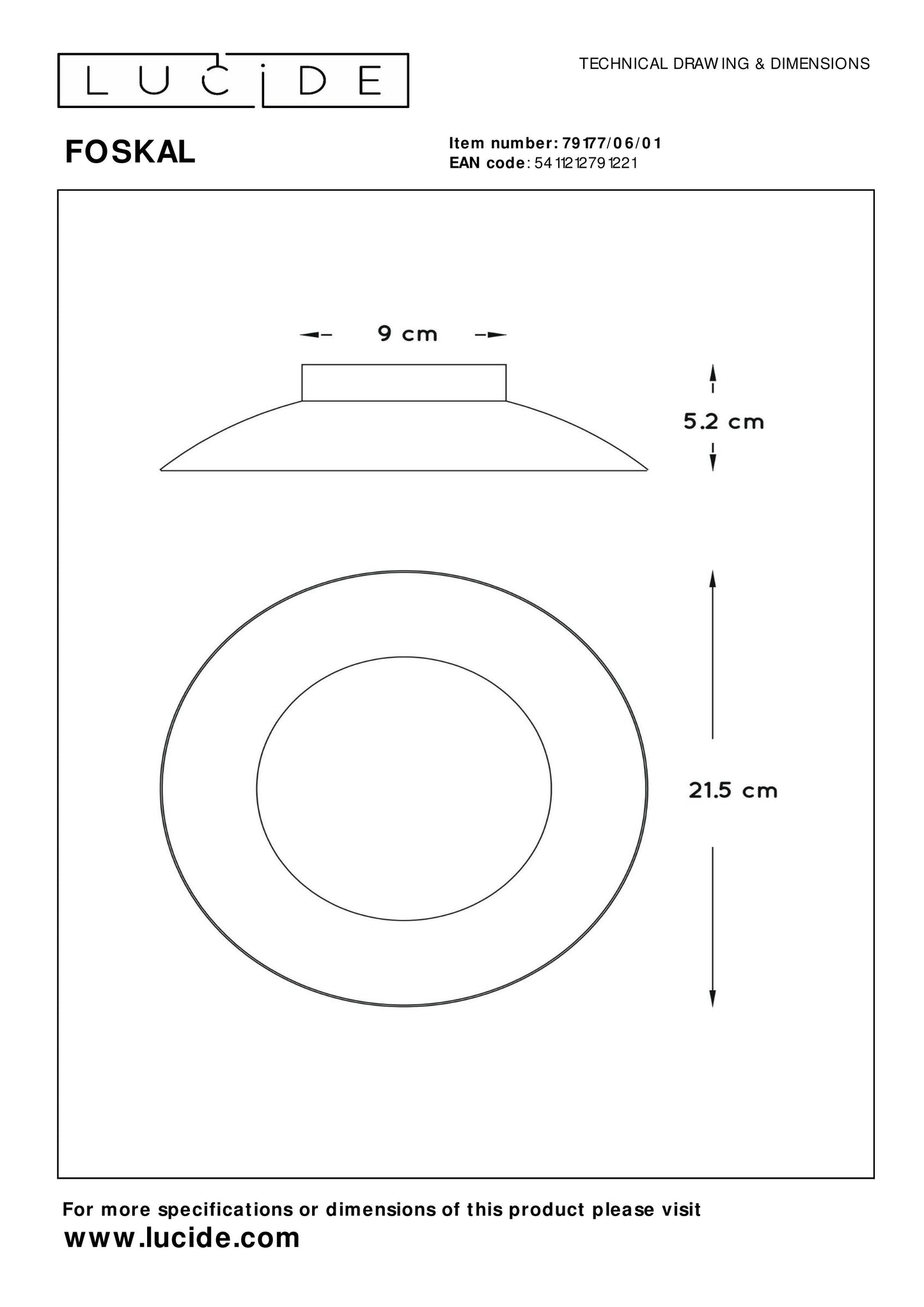 Lucide FOSKAL - Flush ceiling light - Ø 21,5 cm - LED - 1x6W 2700K - Brass