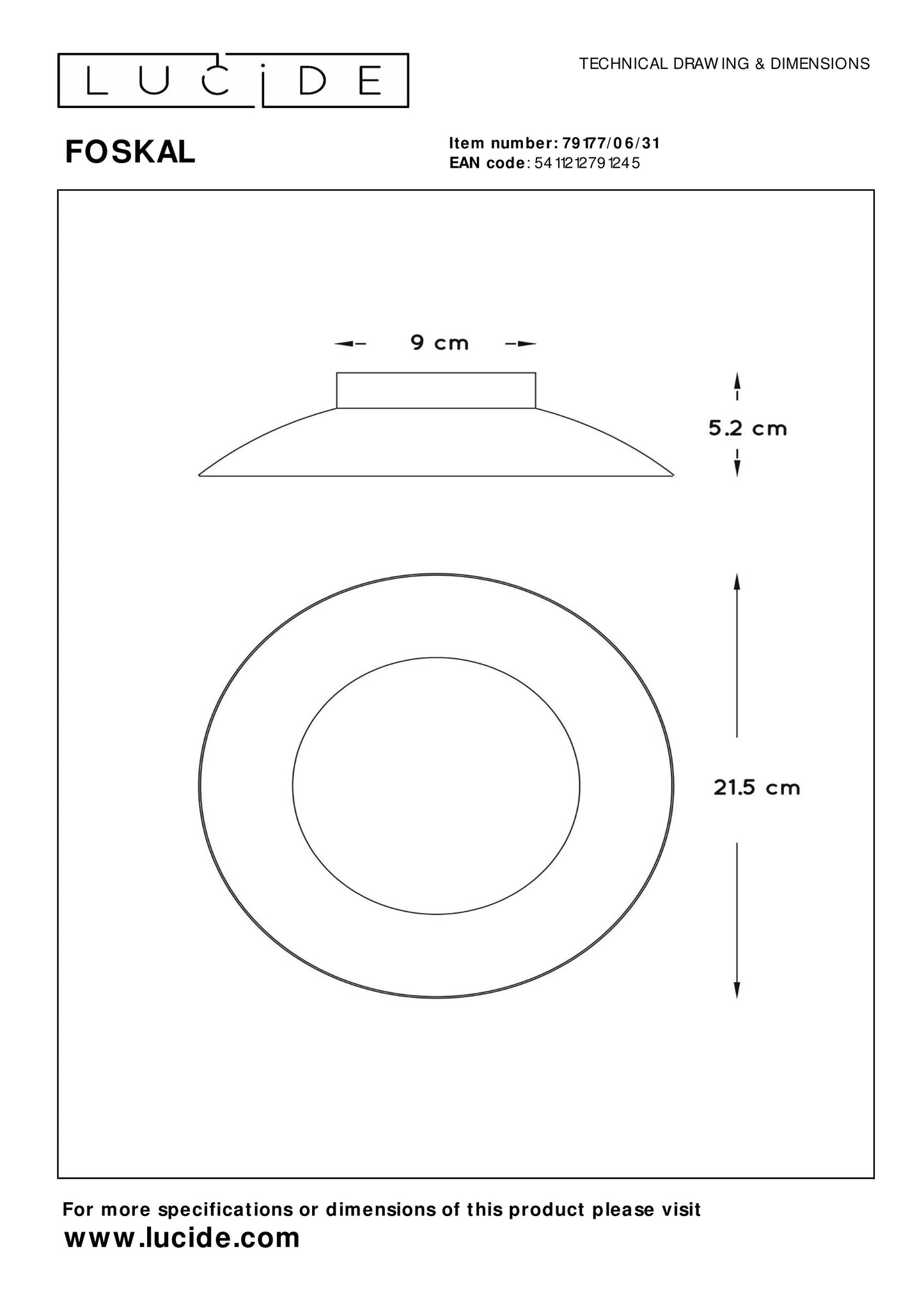 Lucide FOSKAL - Flush ceiling light - Ø 21,5 cm - LED - 1x6W 2700K - White