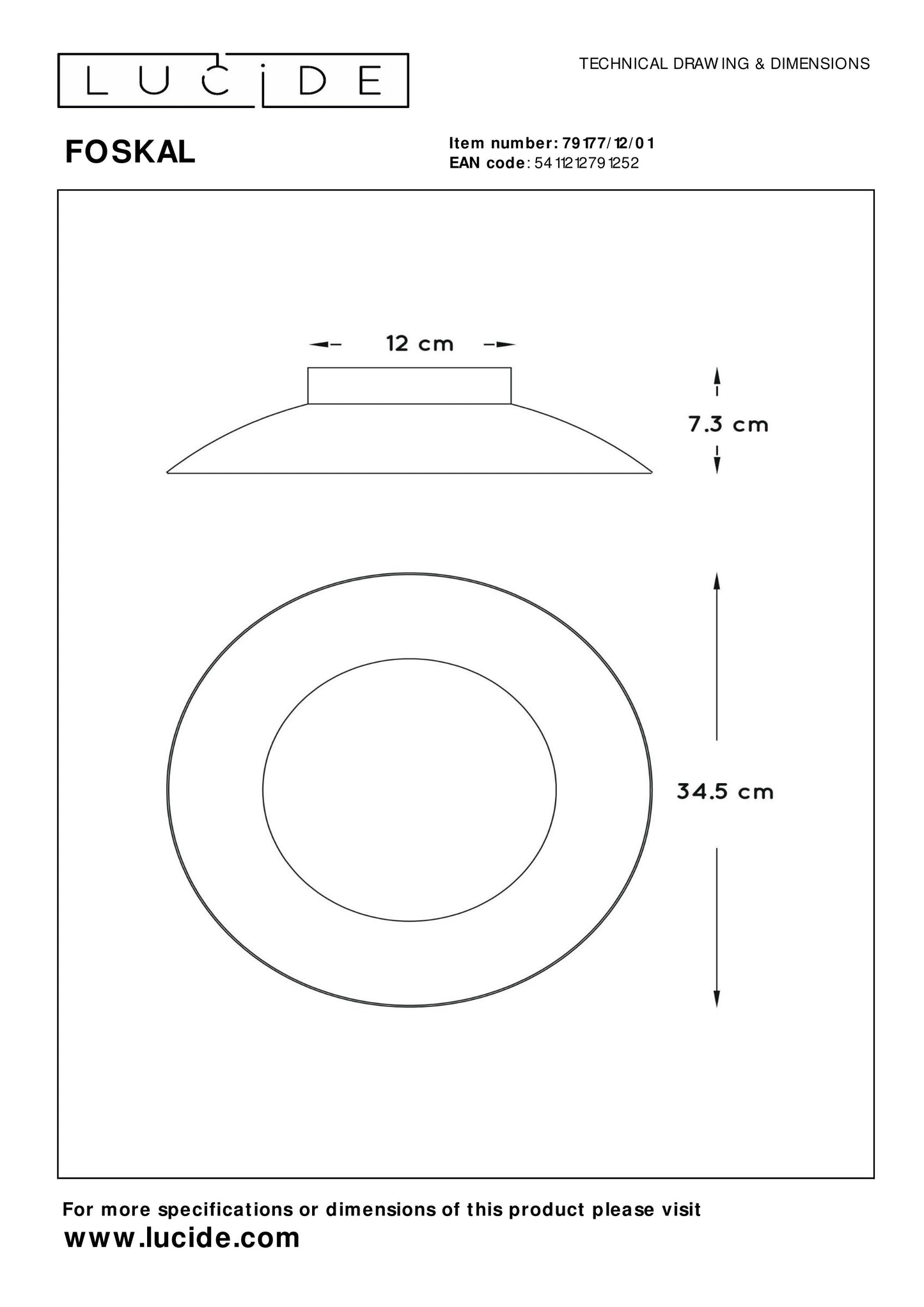 Lucide FOSKAL - Flush ceiling light - Ø 34,5 cm - LED - 1x12W 2700K - Brass