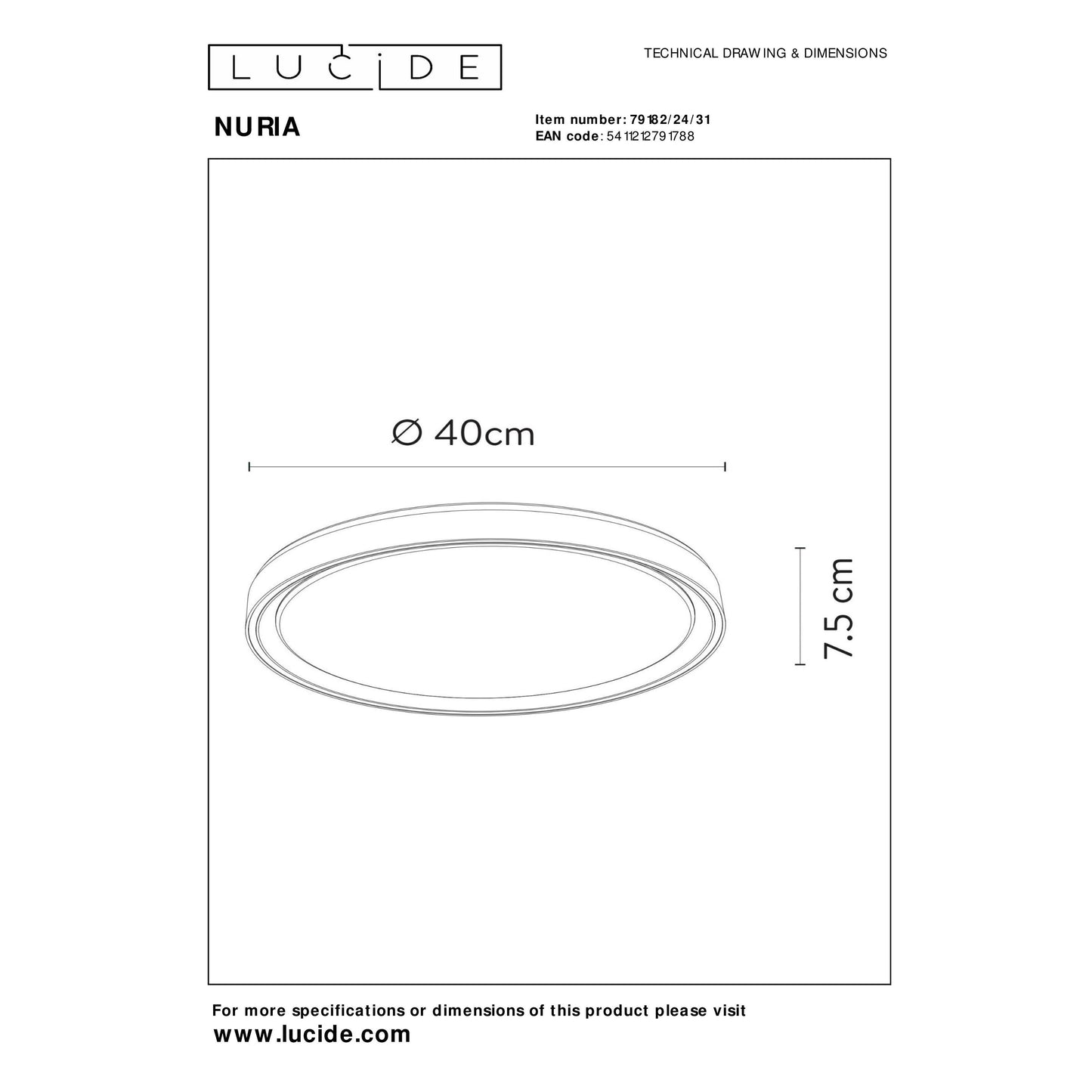 Lucide NURIA - Flush ceiling light - Ø 40 cm - LED Dim. - 1x24W 2700K - 3 StepDim - White