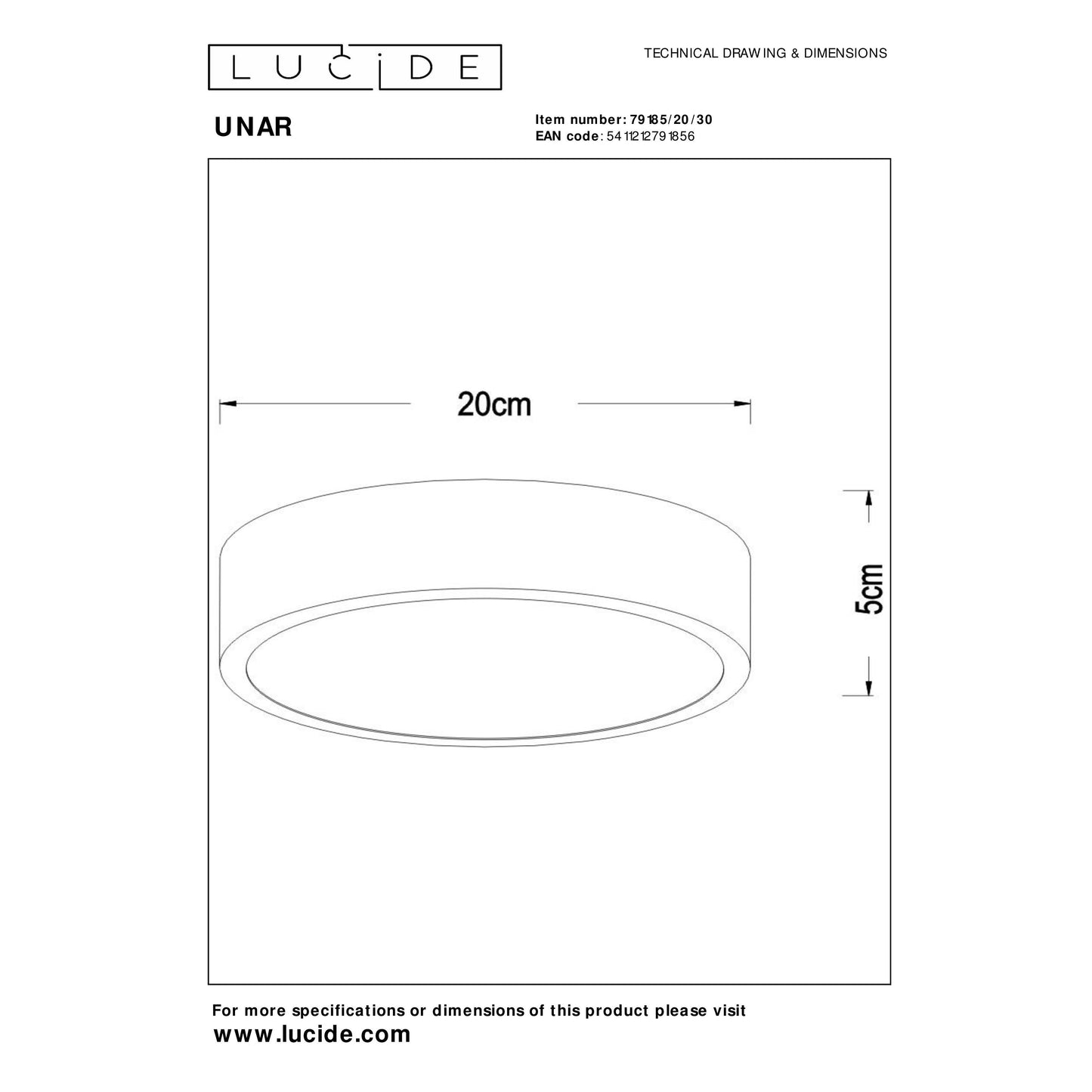 Lucide UNAR - Flush ceiling light - Ø 20 cm - LED Dim. - 1x12W 2700K - 3 StepDim - Black