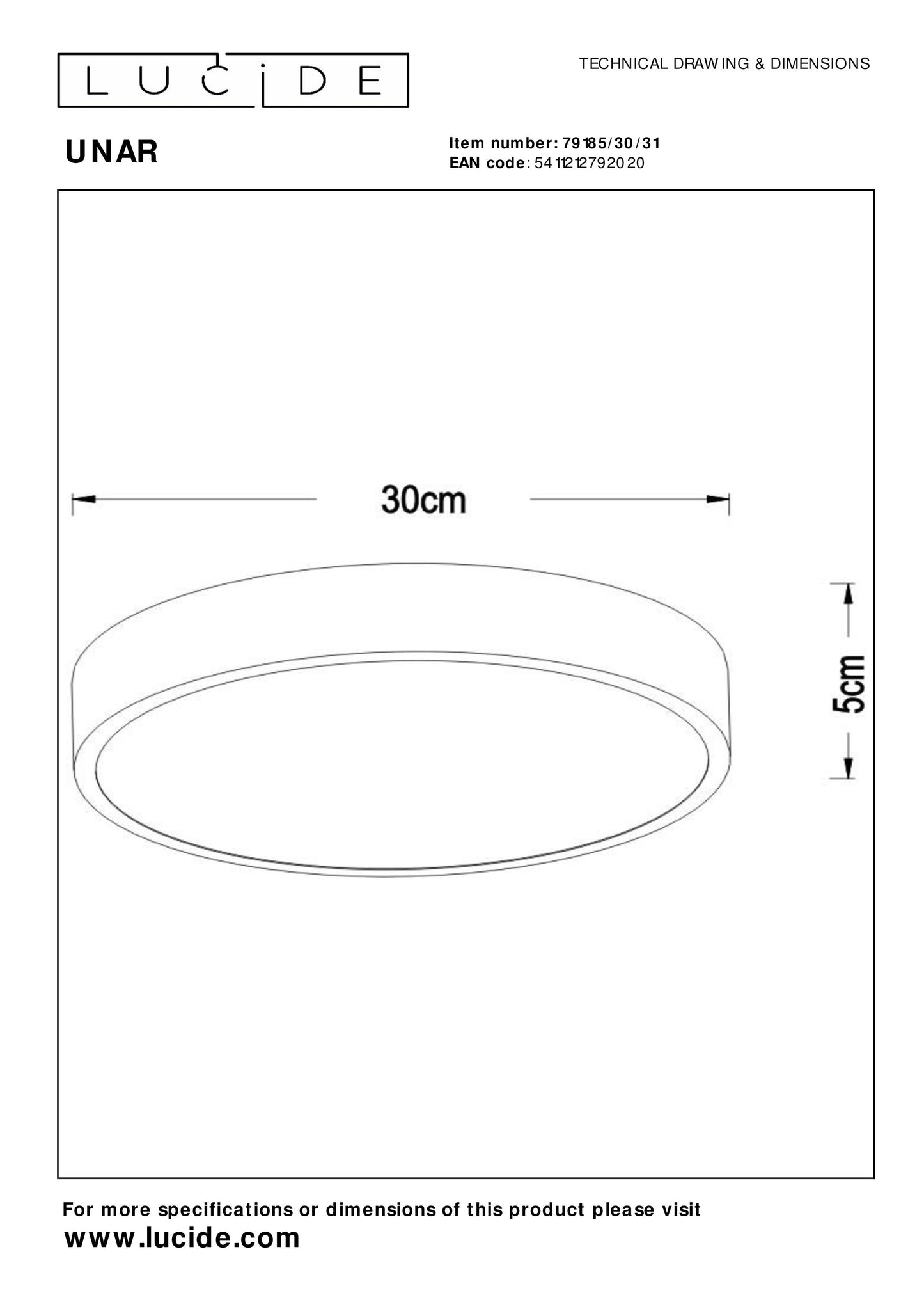 Lucide UNAR - Flush ceiling light - Ø 30 cm - LED Dim. - 1x18W 2700K - 3 StepDim - White