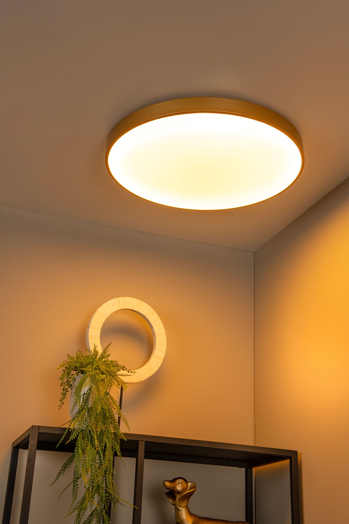 Lucide UNAR - Flush ceiling light - Ø 60 cm - LED Dim. - 1x60W 2700K - 3 StepDim - Matt Gold / Brass