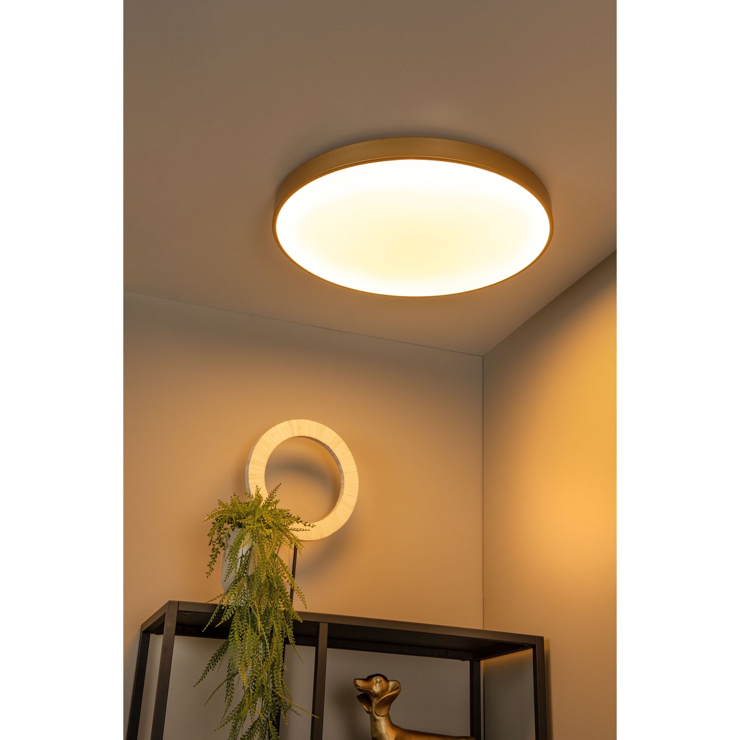 Lucide UNAR - Flush ceiling light - Ø 60 cm - LED Dim. - 1x60W 2700K - 3 StepDim - Matt Gold / Brass