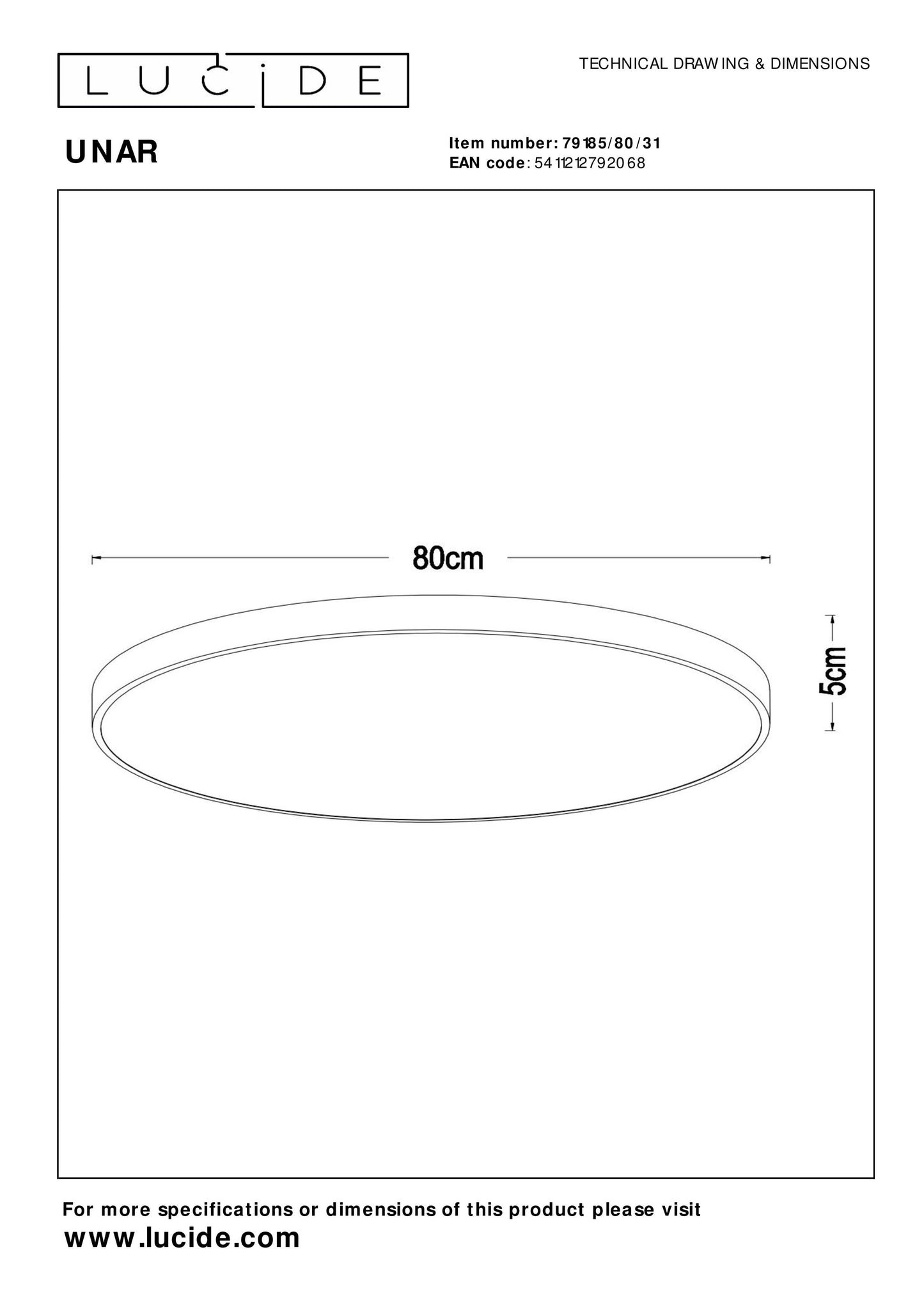 Lucide UNAR - Flush ceiling light - Ø 80 cm - LED Dim. - 1x80W 2700K - 3 StepDim - White