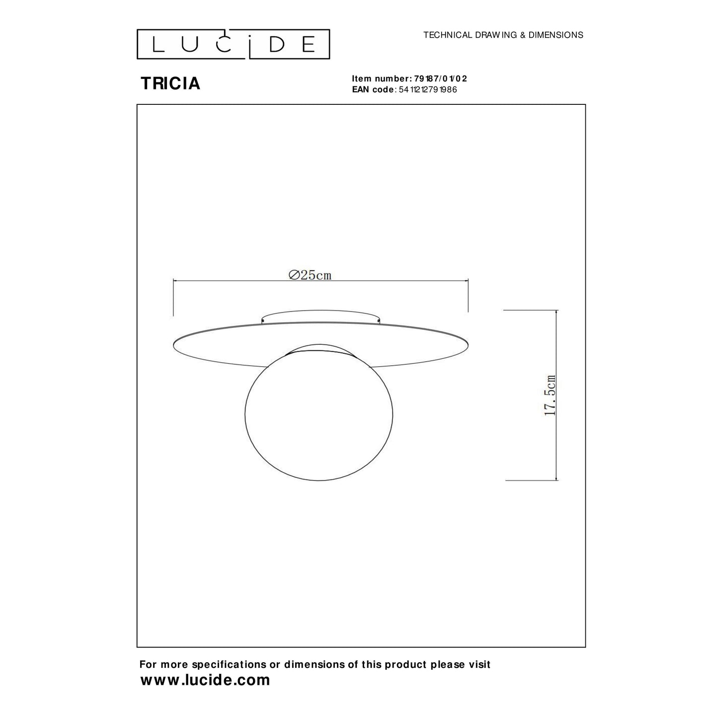 Lucide TRICIA - Flush ceiling light - Ø 25 cm - 1xE27 - Matt Gold / Brass