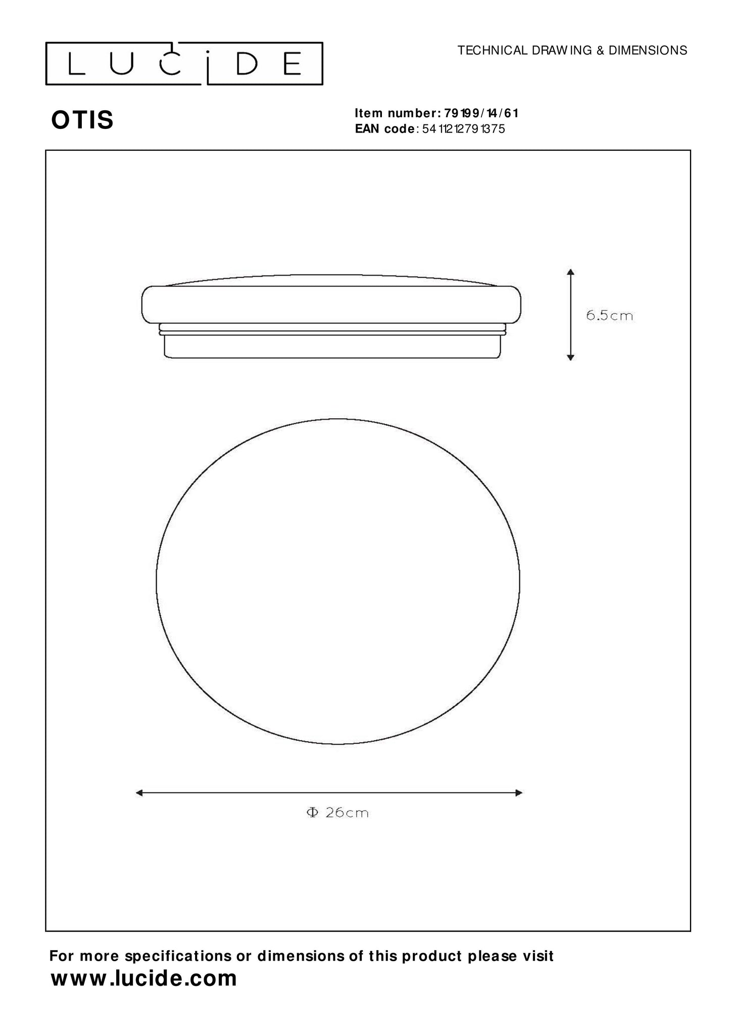 Lucide OTIS - Flush ceiling light - Ø 26 cm - LED - 1x14W 3000K - Opal