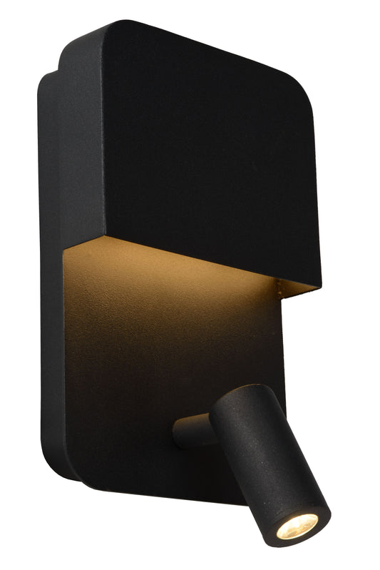 Lucide BOXER - Bedside lamp / Wall light - LED - 3000K - With USB charging point - Black