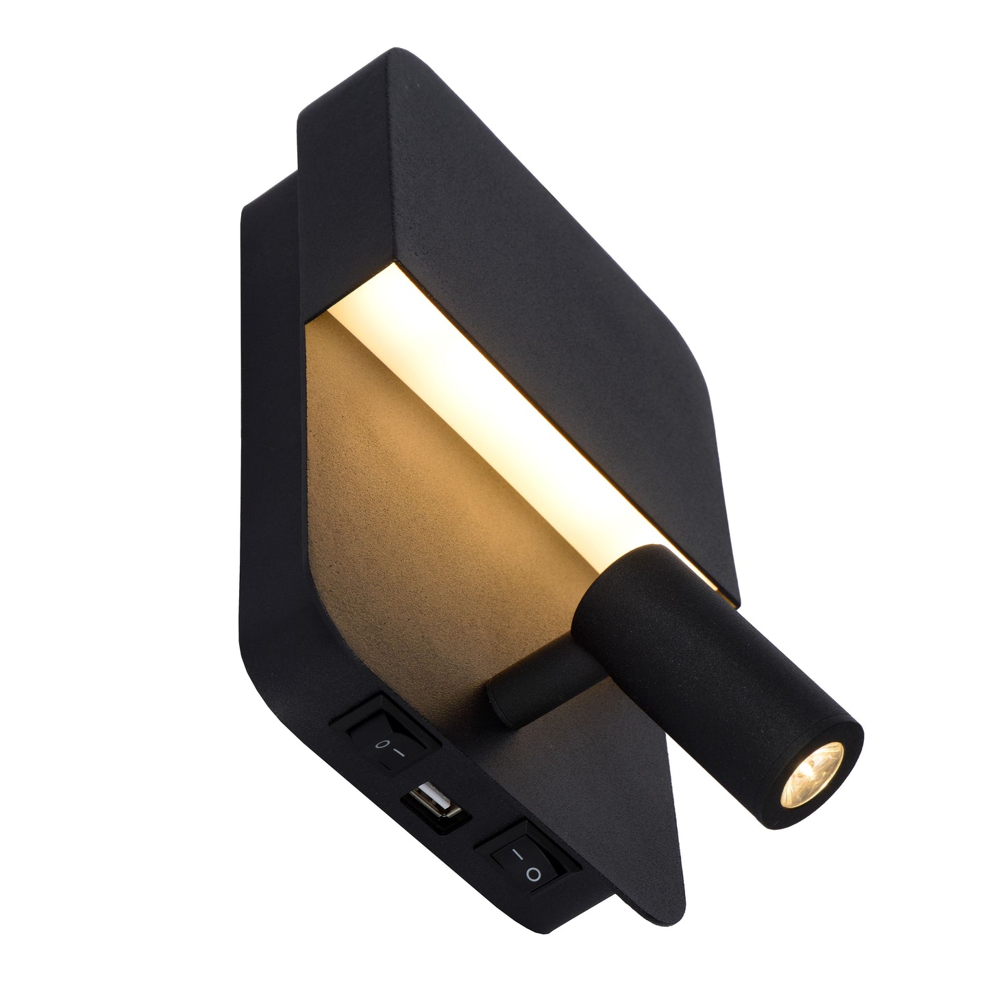 Lucide BOXER - Bedside lamp / Wall light - LED - 3000K - With USB charging point - Black