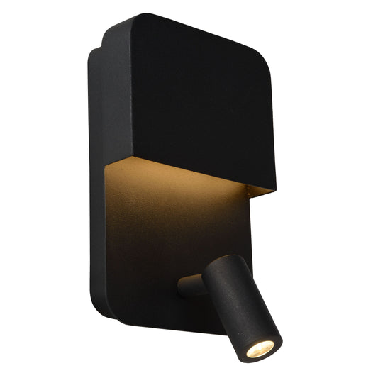 Lucide BOXER - Bedside lamp / Wall light - LED - 3000K - With USB charging point - Black