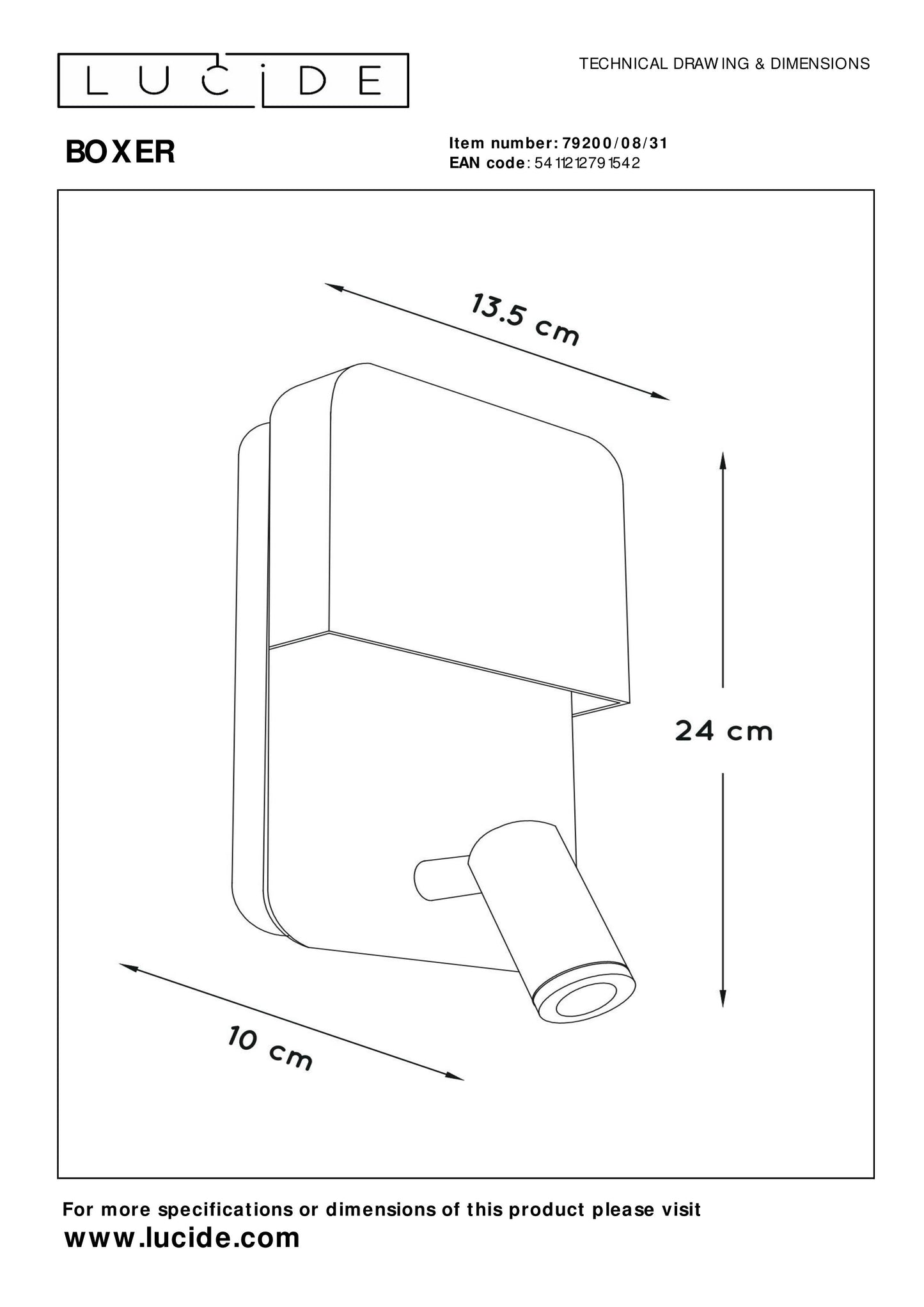 Lucide BOXER - Bedside lamp / Wall light - LED - 3000K - With USB charging point - White