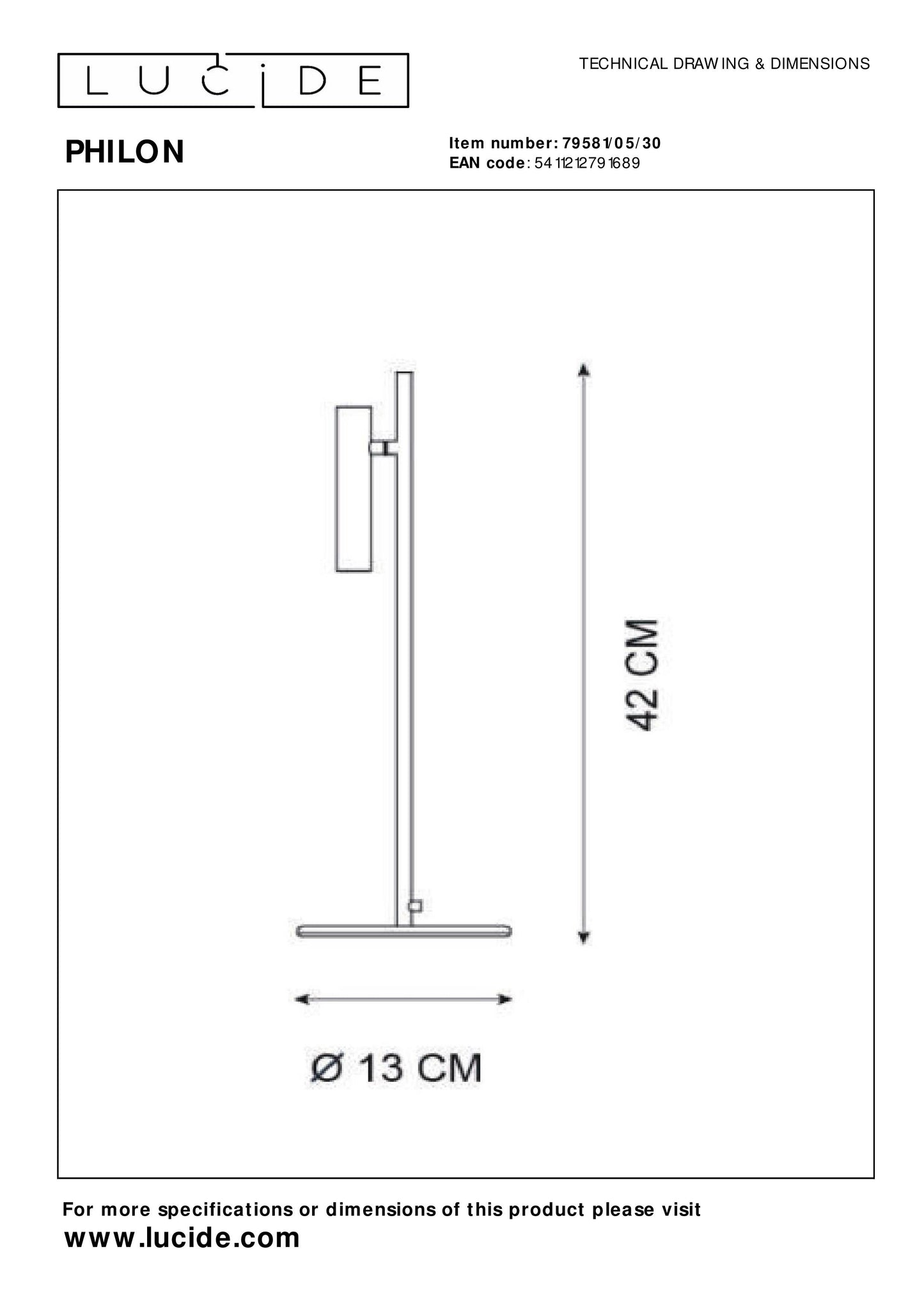 Lucide PHILON - Table lamp - Ø 13 cm - LED Dim. - 1x4,5W 3000K - Black