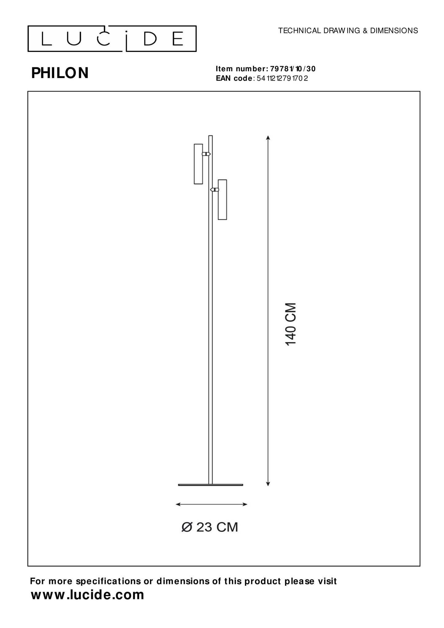 Lucide PHILON - Floor reading lamp - Ø 23 cm - LED Dim. - 2x4,5W 3000K - Black