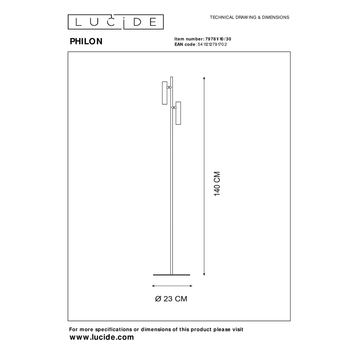 Lucide PHILON - Floor reading lamp - Ø 23 cm - LED Dim. - 2x4,5W 3000K - Black