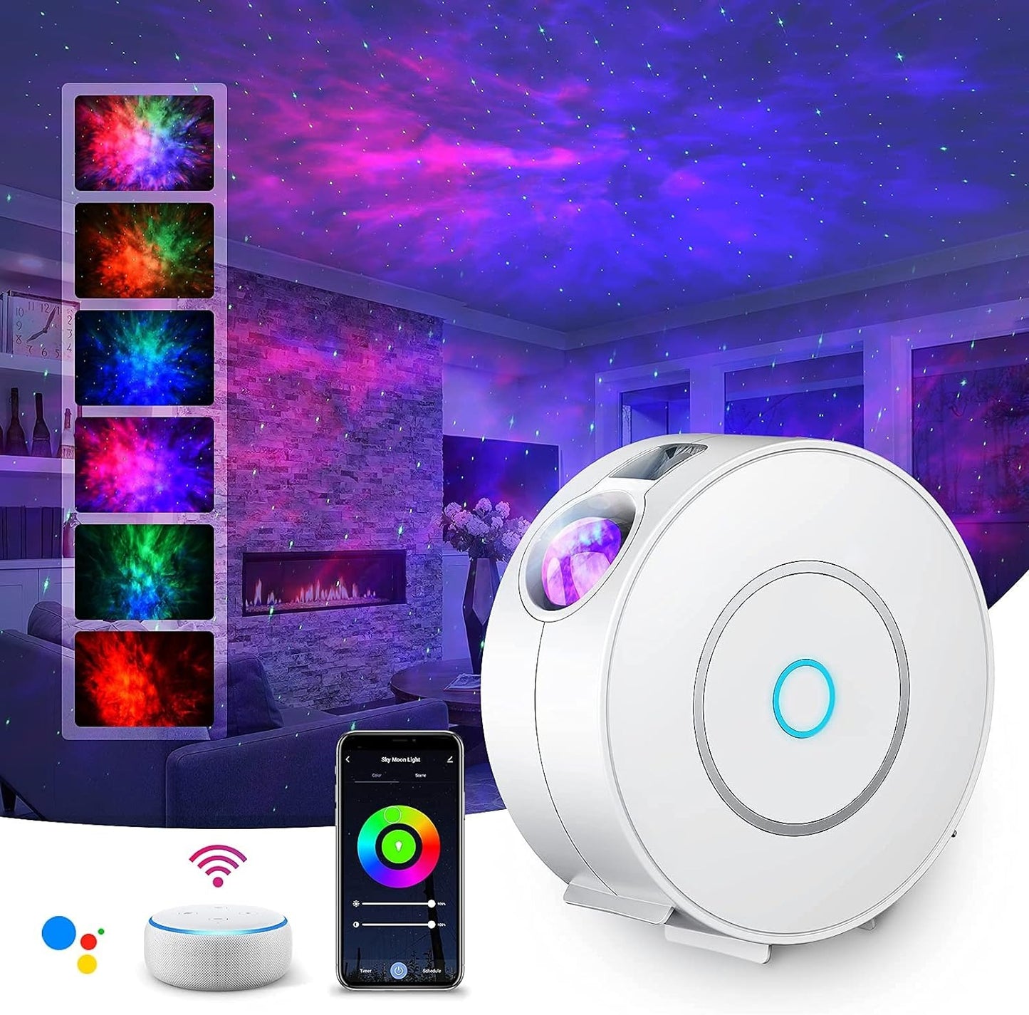 Galaxy and Star 3D LED Projector Night Light - Alexa & Google Compatible