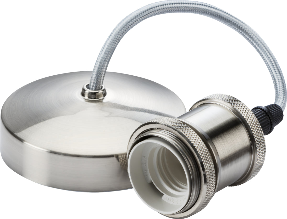 Knightsbridge 6" E27 Vintage Pendant Set Brushed Chrome