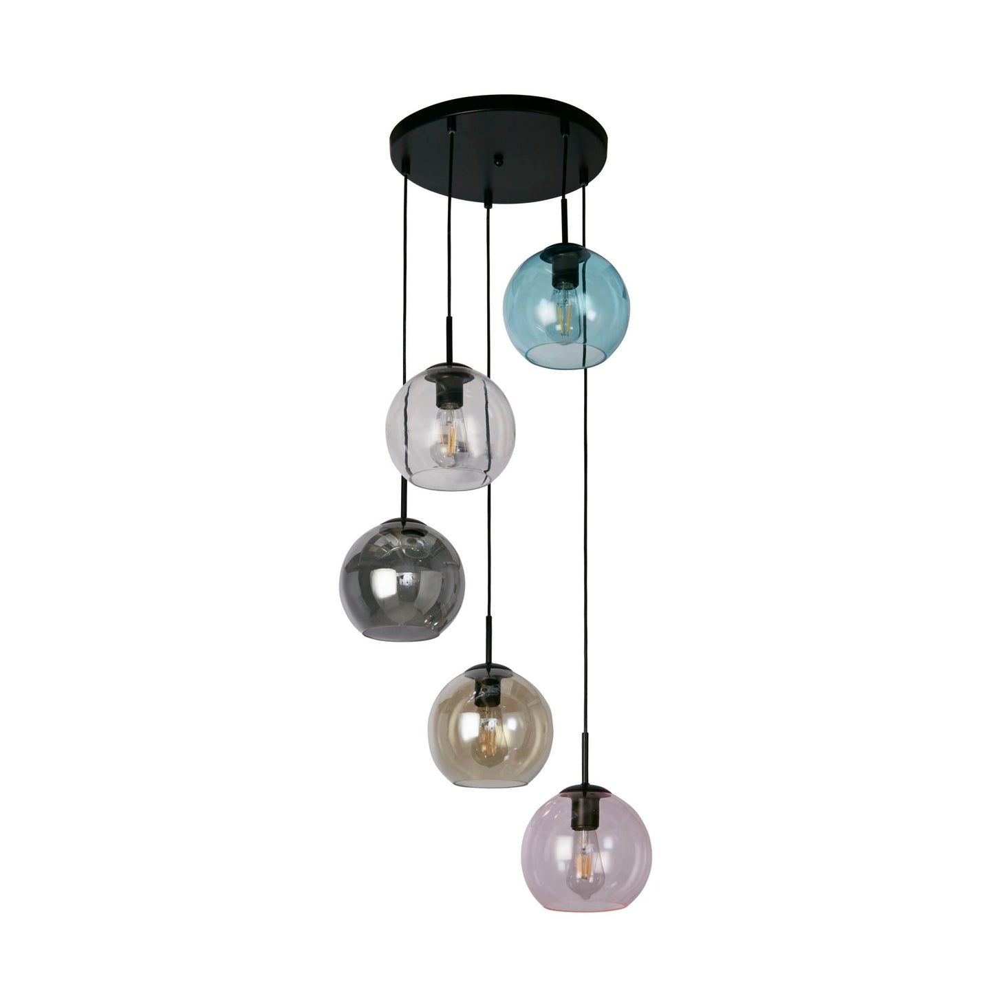 Mardi Gras II 5Lt Pendant - Black Metal & Coloured Glass - SPECIAL OFFER