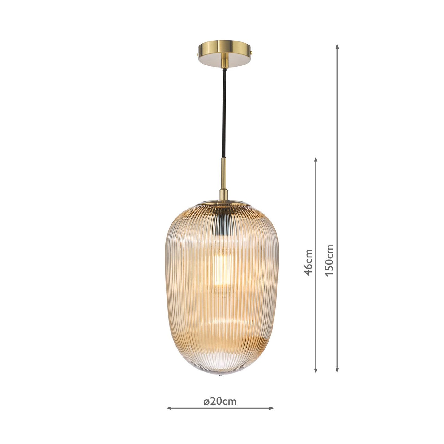 Abrielle Pendant Brushed Bronze and Amber Ribbed Glass