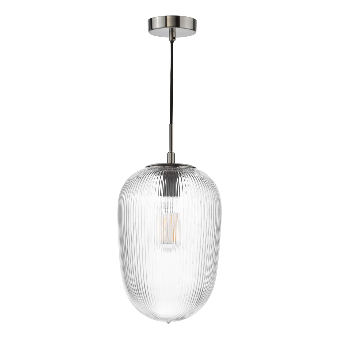 Abrielle Pendant Polished Nickel and Ribbed Glass