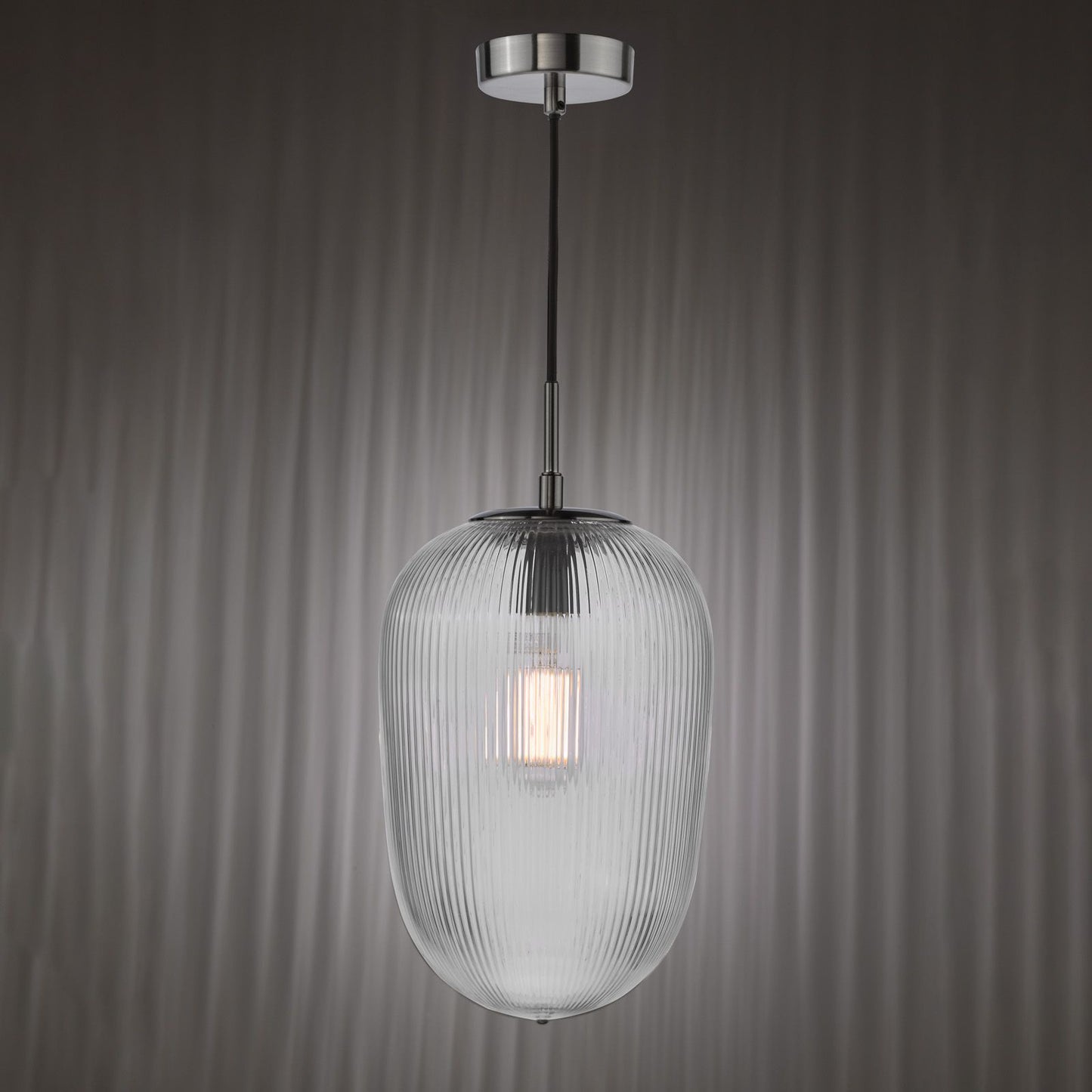 Abrielle Pendant Polished Nickel and Ribbed Glass