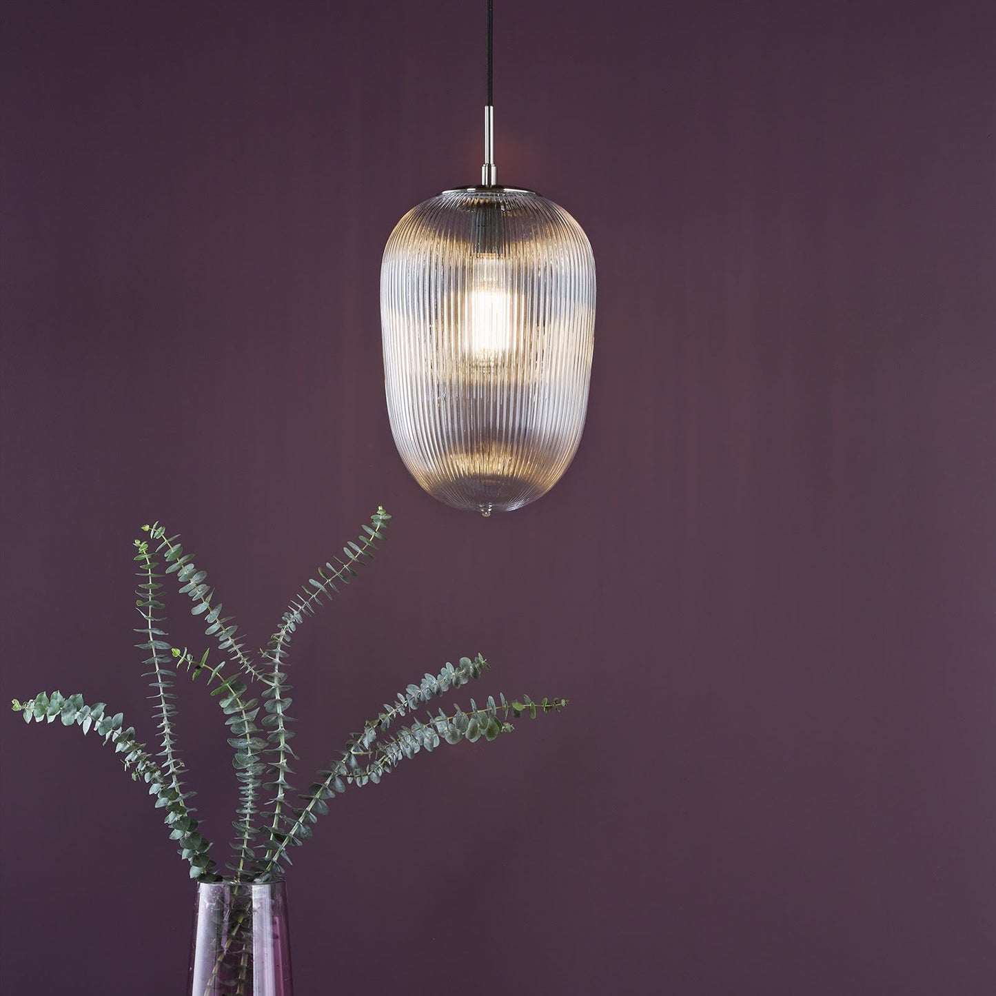 Abrielle Pendant Polished Nickel and Ribbed Glass