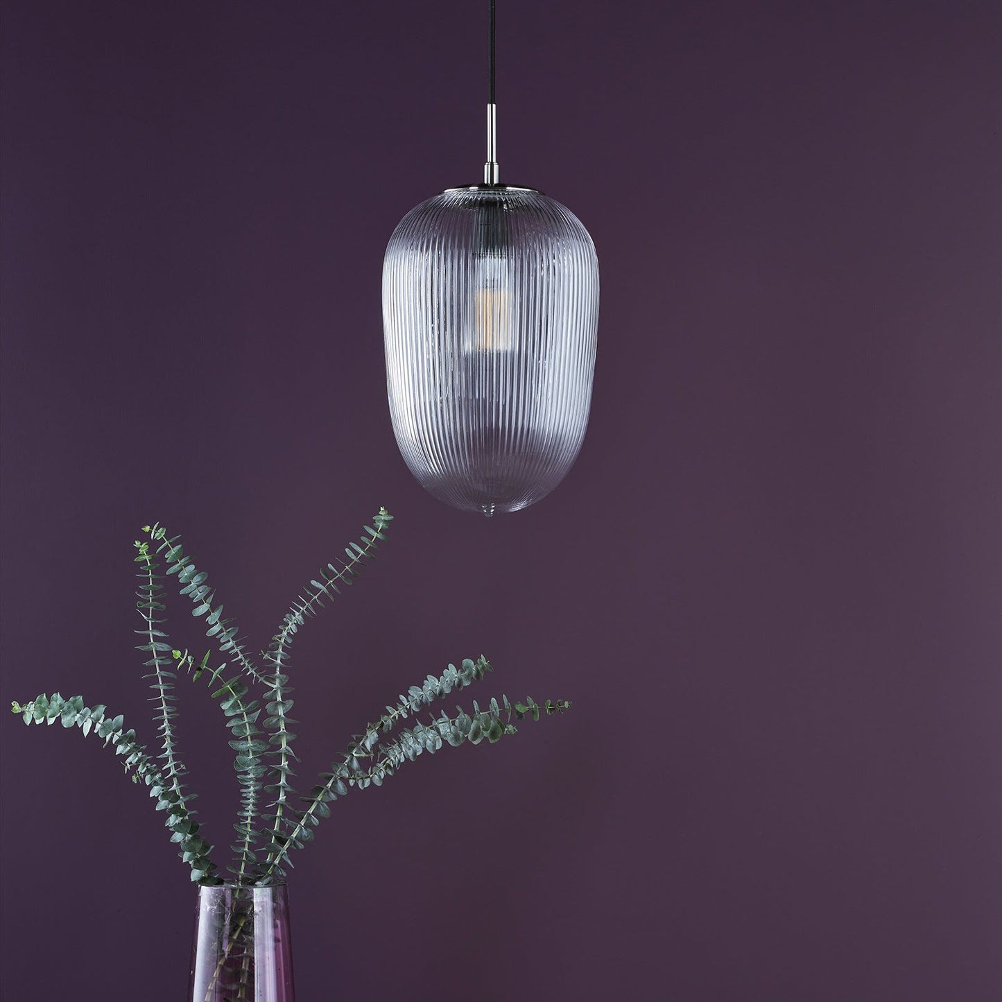 Abrielle Pendant Polished Nickel and Ribbed Glass