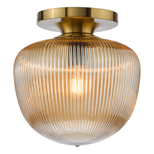 Abrielle Flush Brushed Bronze and Amber Ribbed Glass