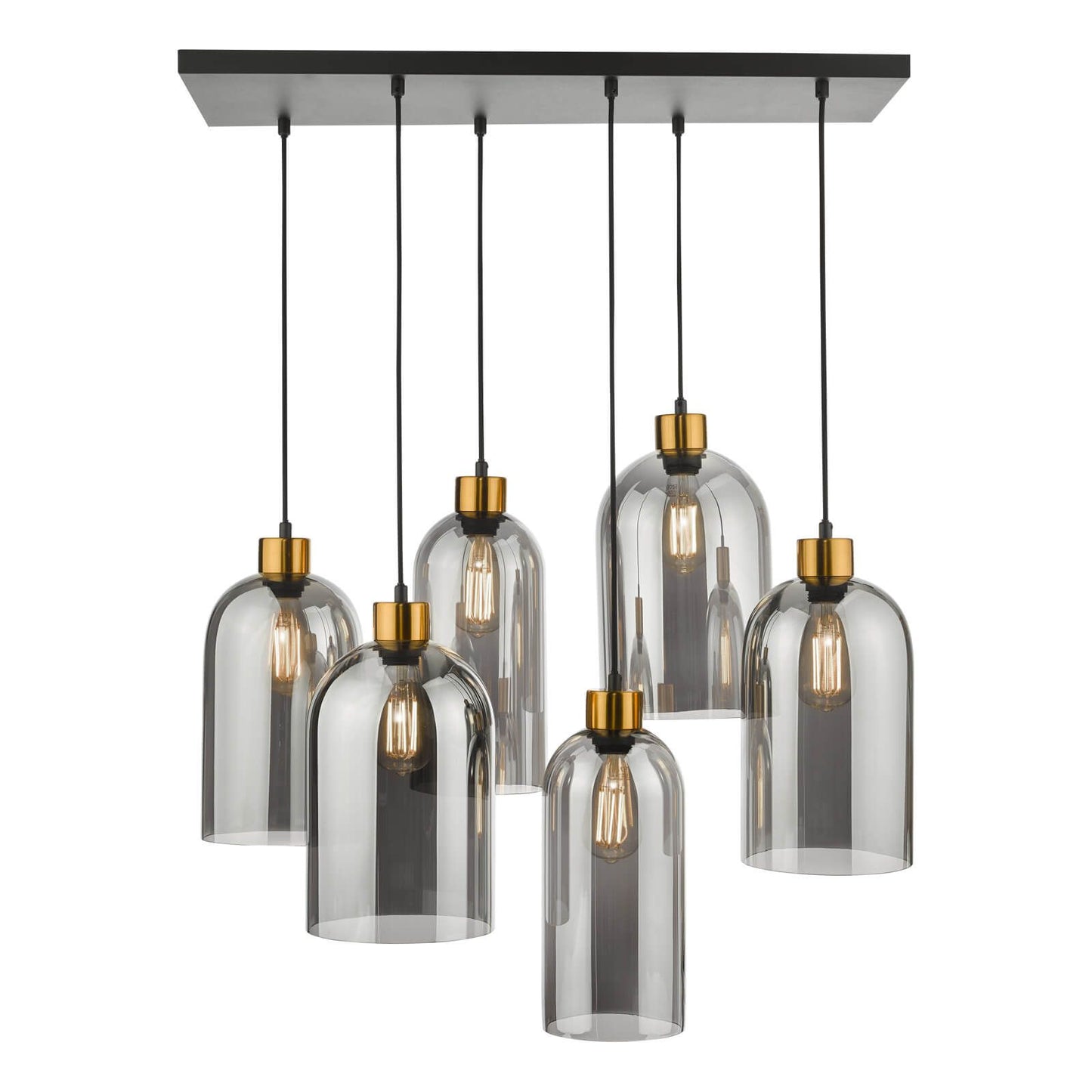 Alma 6 Light Bar Pendant Matt Black & Brass with Smoked Glass