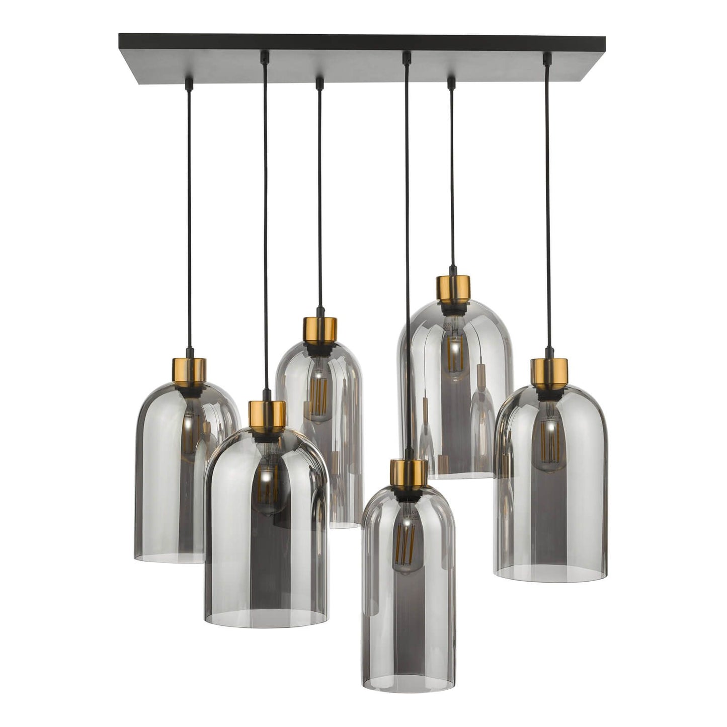 Alma 6 Light Bar Pendant Matt Black & Brass with Smoked Glass