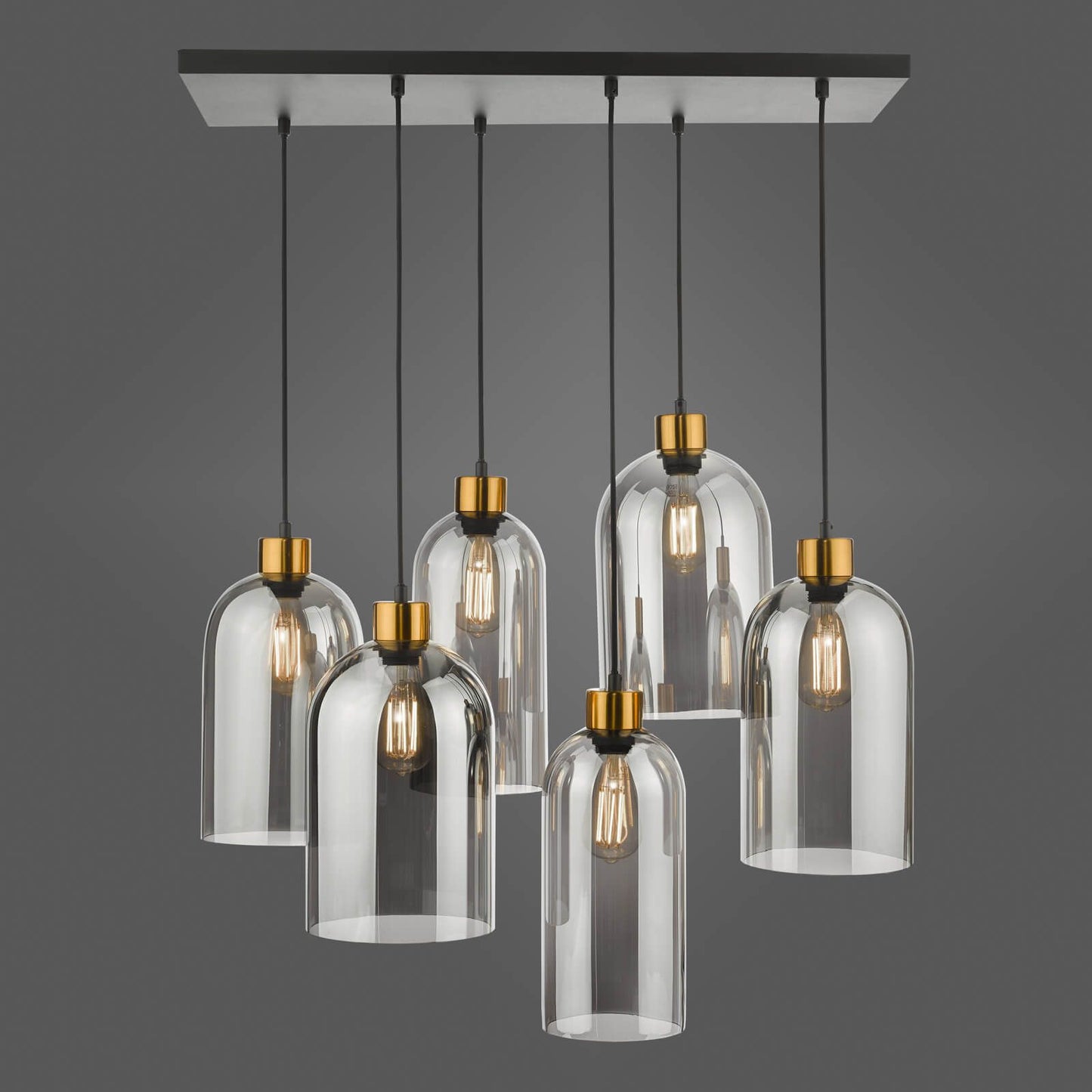 Alma 6 Light Bar Pendant Matt Black & Brass with Smoked Glass