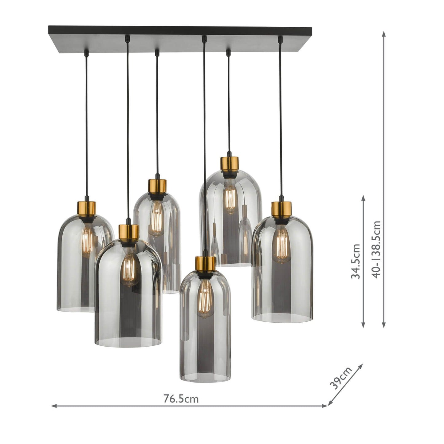 Alma 6 Light Bar Pendant Matt Black & Brass with Smoked Glass