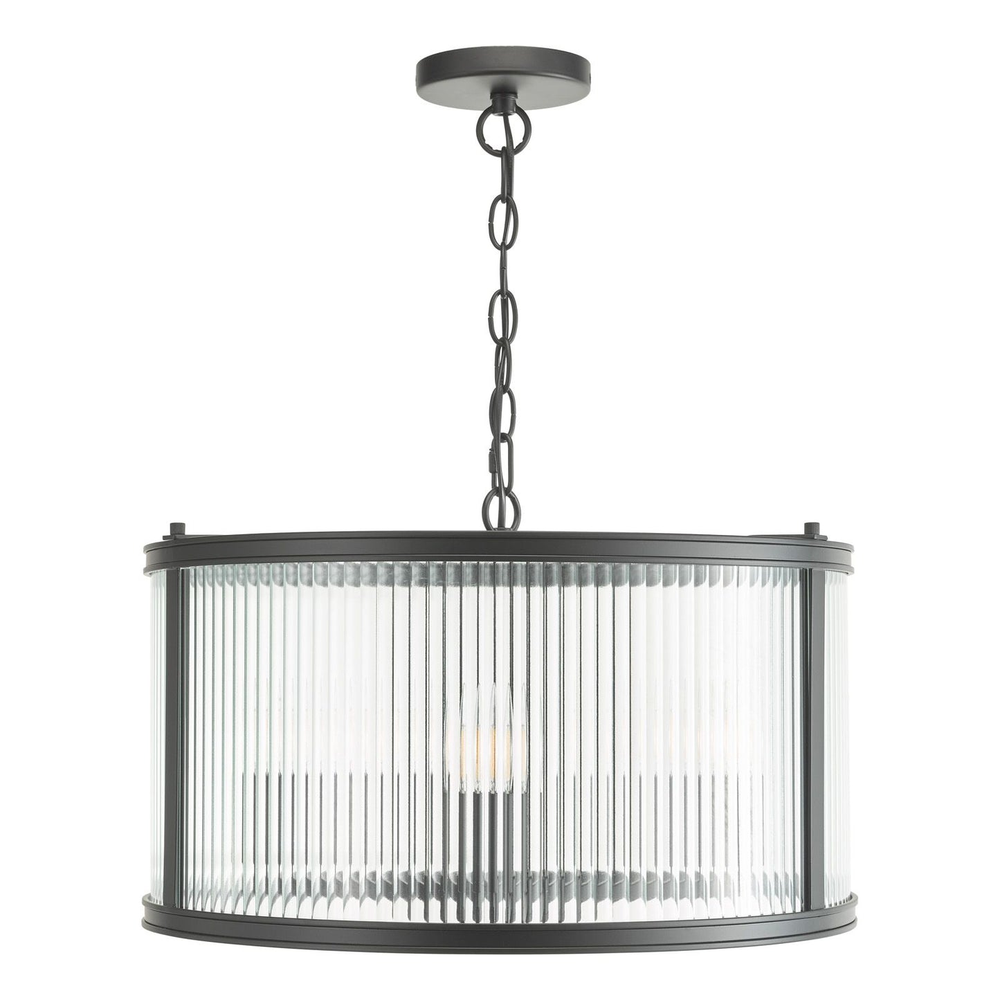 Bianka 3 Light Pendant Matt Black and Ribbed Glass