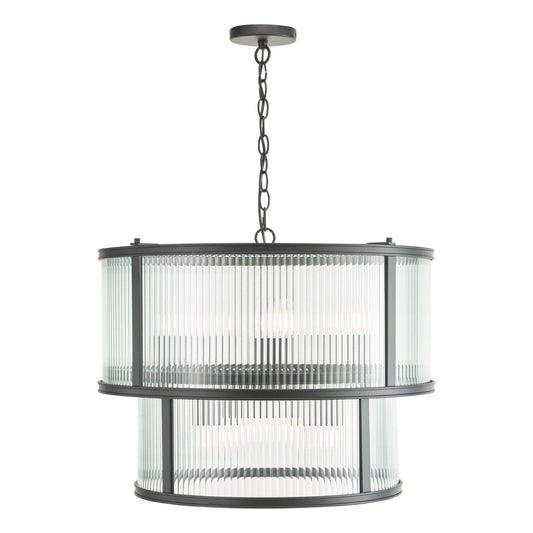 Bianka 6 Light Pendant Matt Black and Ribbed Glass