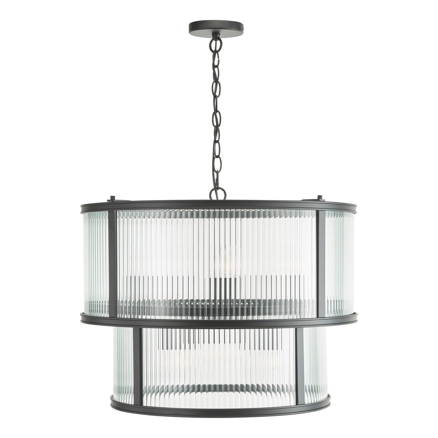 Bianka 6 Light Pendant Matt Black and Ribbed Glass