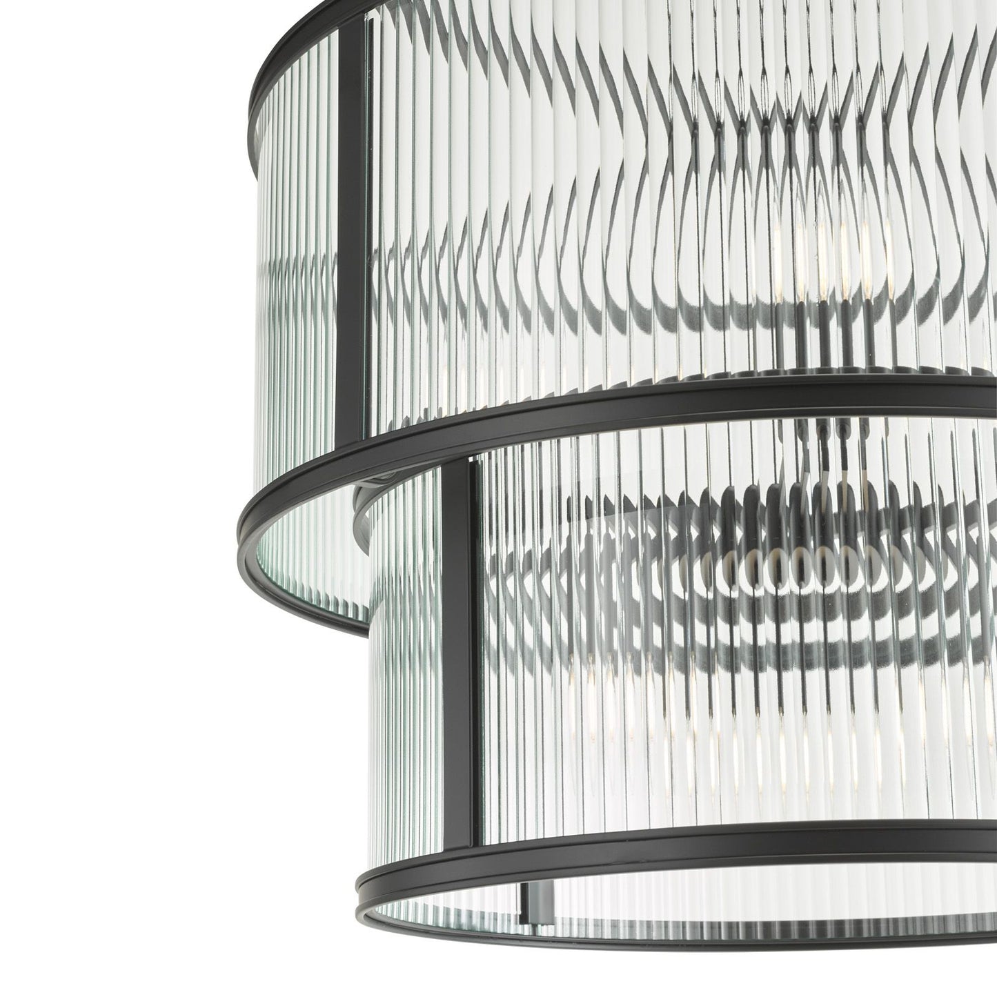 Bianka 6 Light Pendant Matt Black and Ribbed Glass