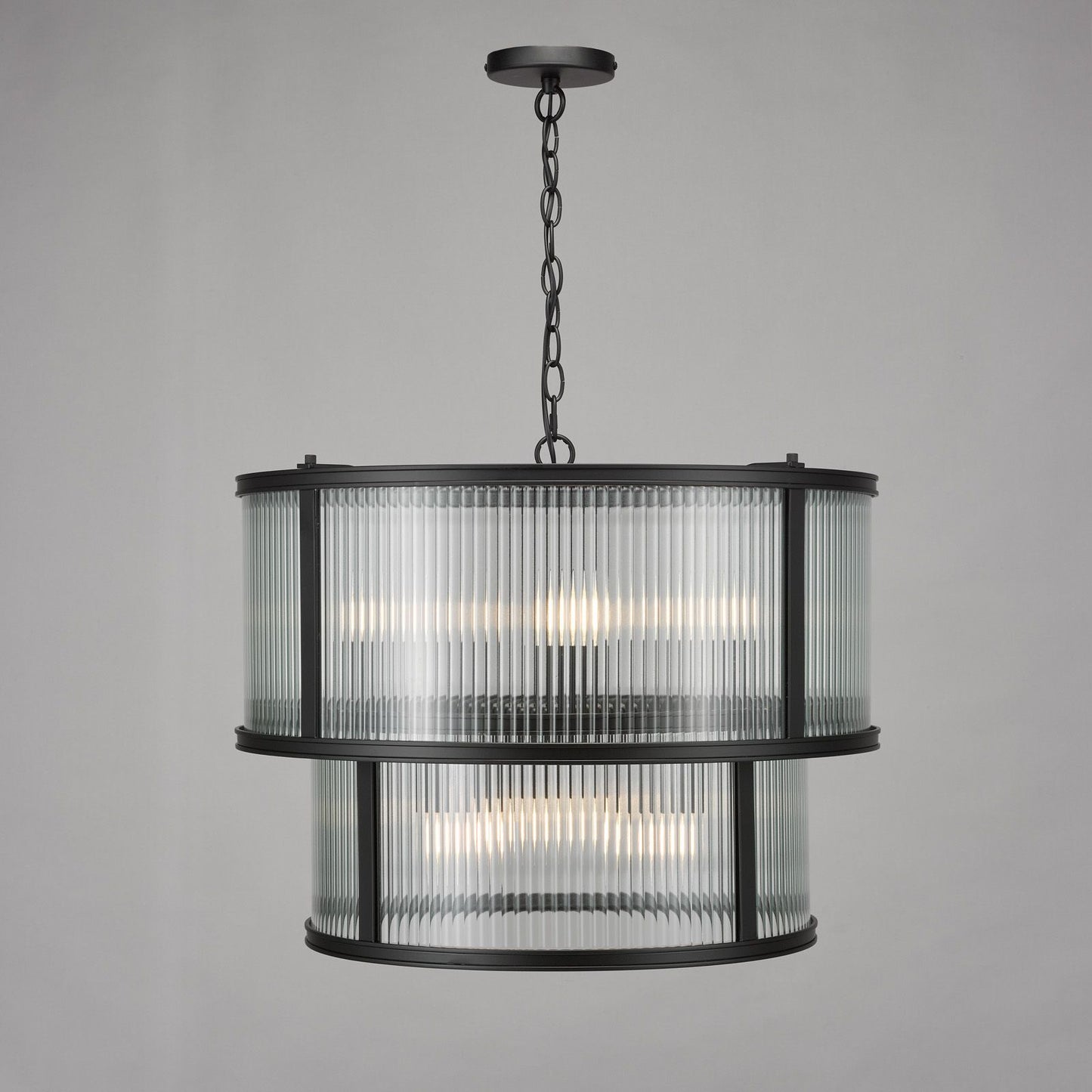 Bianka 6 Light Pendant Matt Black and Ribbed Glass