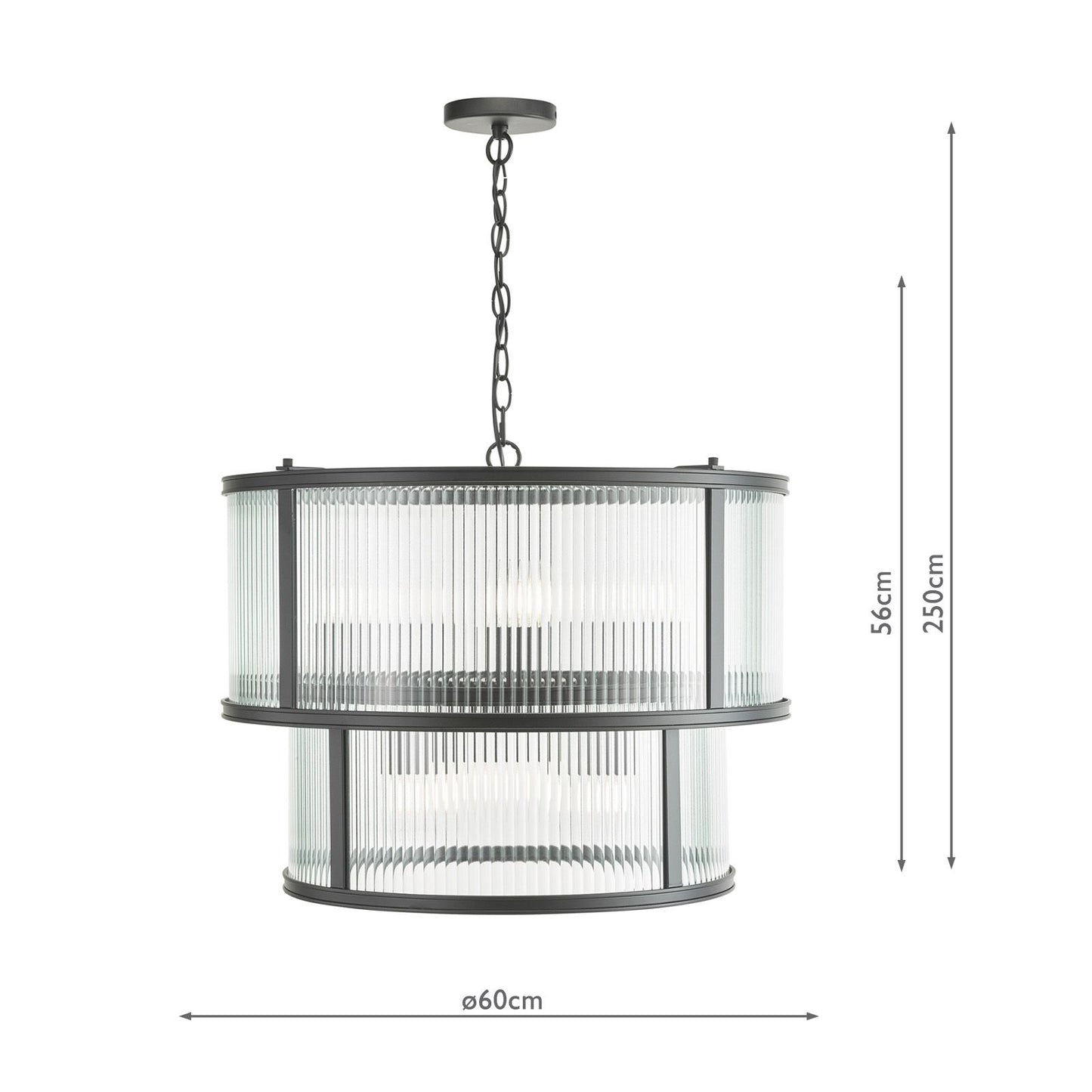 Bianka 6 Light Pendant Matt Black and Ribbed Glass