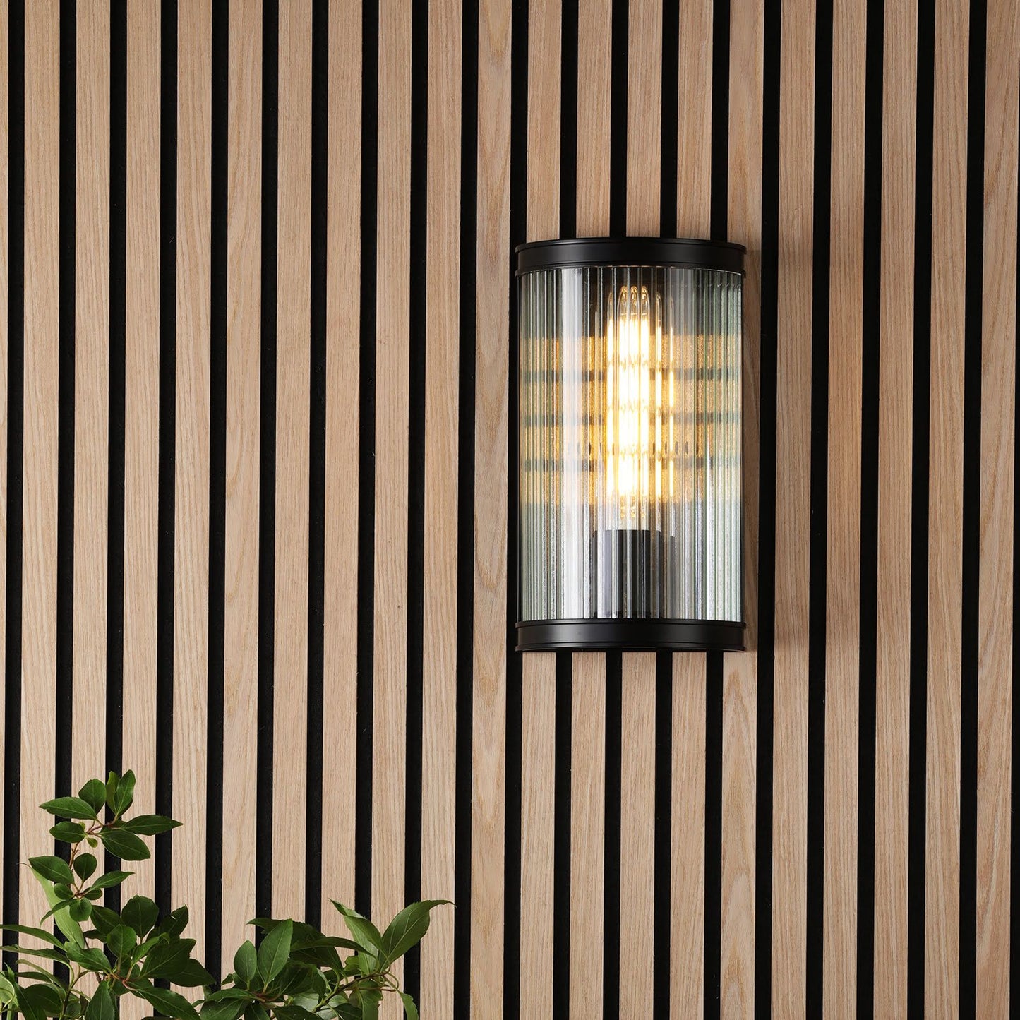 Bianka Wall Light Matt Black and Ribbed Glass