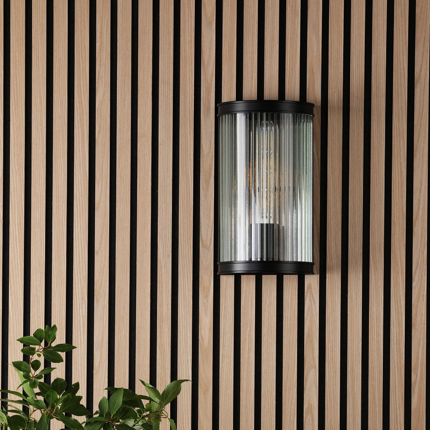 Bianka Wall Light Matt Black and Ribbed Glass