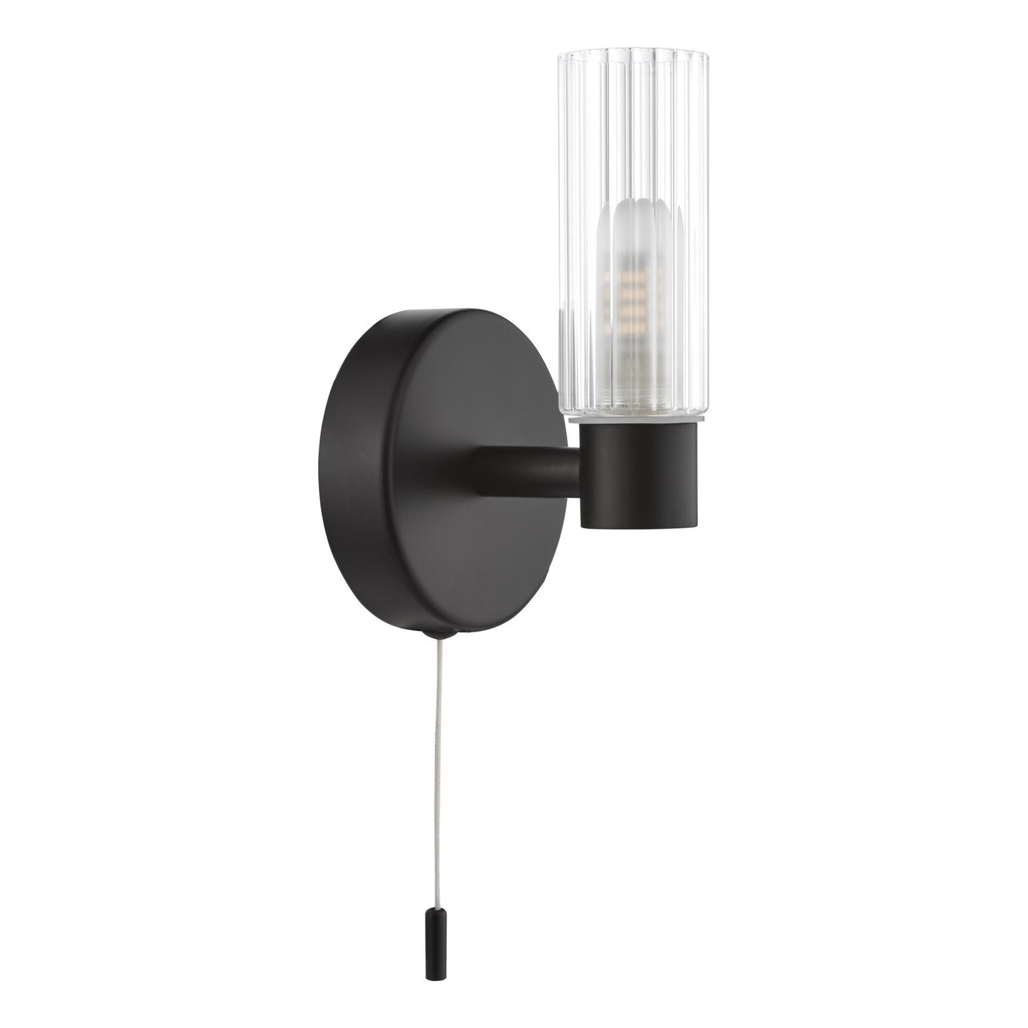 Bolton Bathroom Wall Light Matt Black and Ribbed Glass IP44