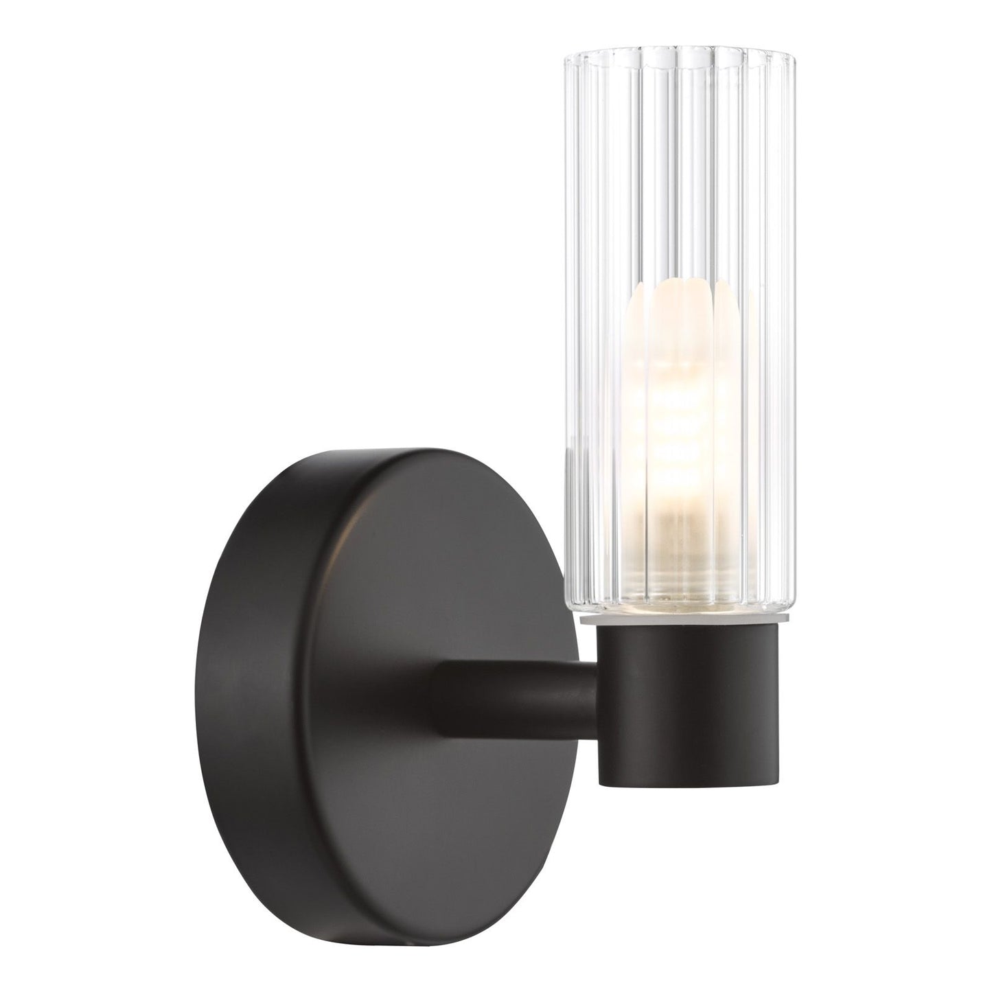 Bolton Bathroom Wall Light Matt Black and Ribbed Glass IP44