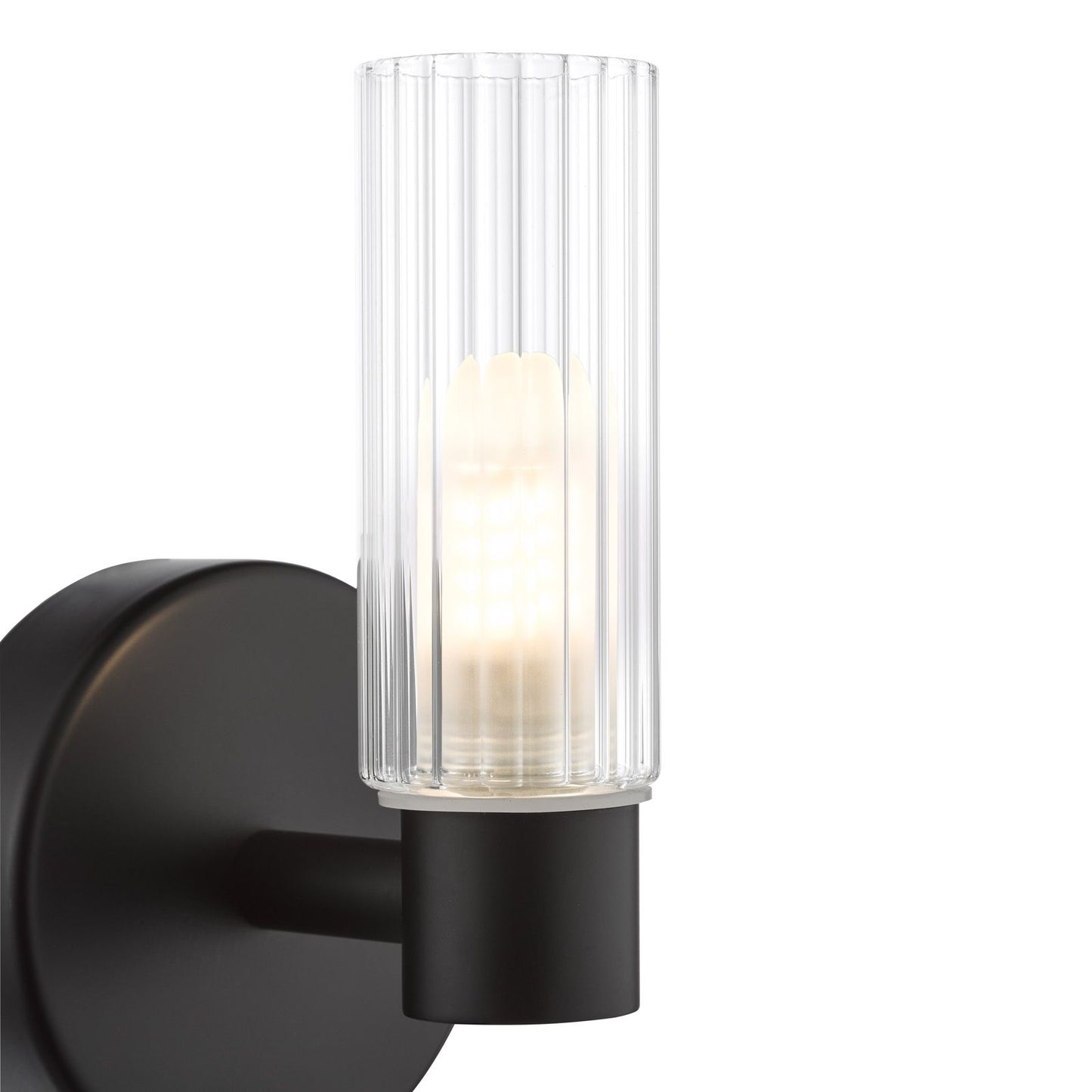 Bolton Bathroom Wall Light Matt Black and Ribbed Glass IP44