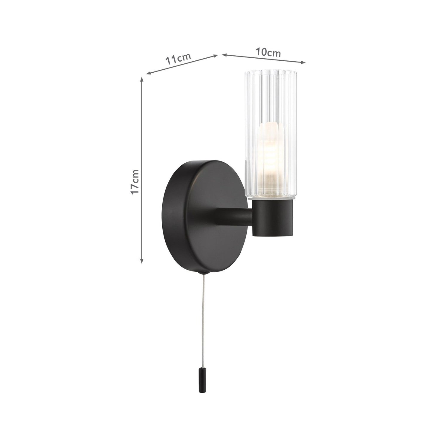 Bolton Bathroom Wall Light Matt Black and Ribbed Glass IP44